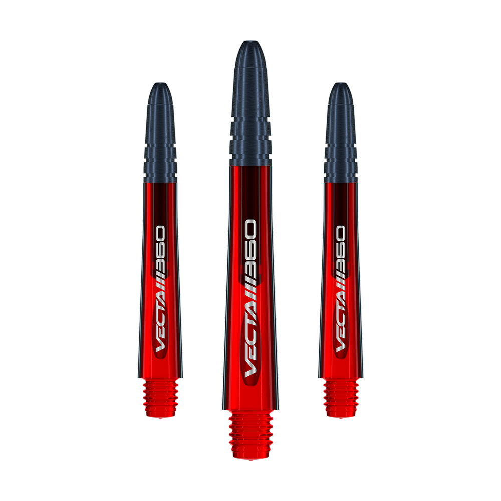 Das Bild zeigt ein Produkt mit dem Dateinamen 7025-419_Winmau_Vecta_Blade360_Shafts_Rot_37mm_1Set. Es handelt sich um Dart-Shafts in roter Farbe mit einer Länge von 37 mm.