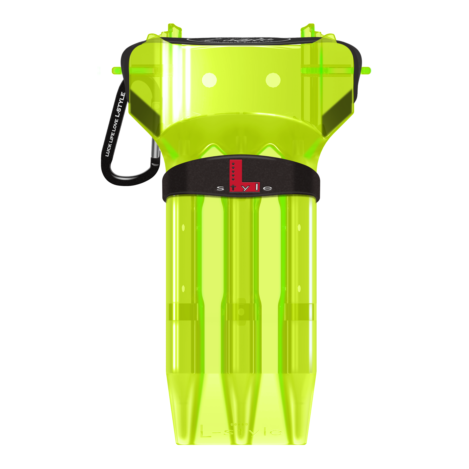L-Style Krystal One Solid Color Dartcase Das Bild zeigt ein neon-gelbes Dartcase von L-Style. Das Case hat einen schwarzen Verschluss und ist durchsichtig gestaltet.