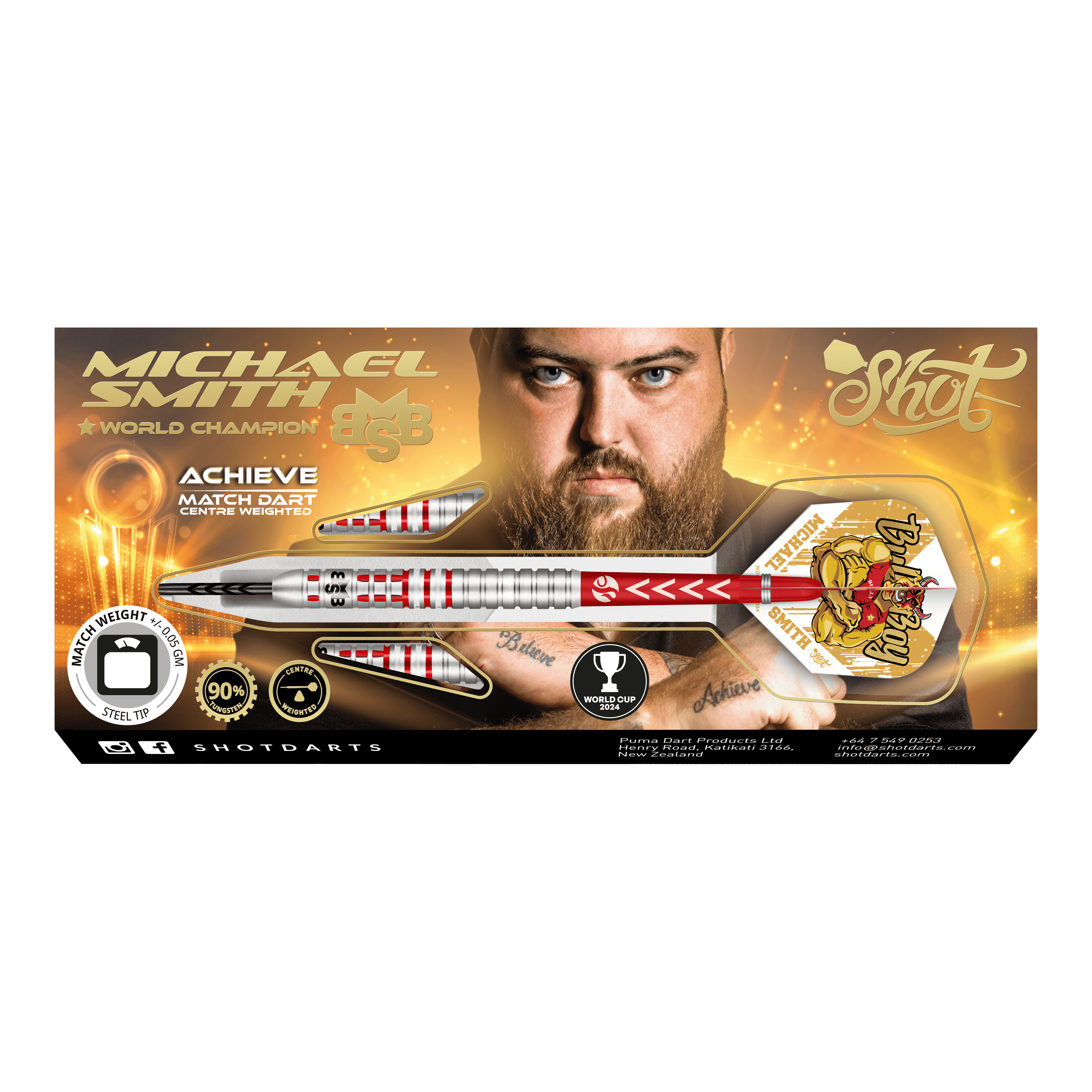 Shot Michael Smith Achieve World Cup 2024 Limited Edition Steeldarts - 24g