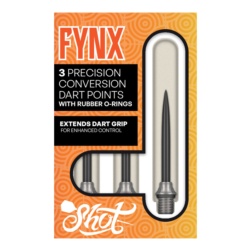 Shot Fynx Conversion Points - 32 mm Das Foto zeigt die Shot Fynx Conversion Points, 32 mm lang. Diese Dartspitzen ermöglichen ein einfaches Umwechseln der Pointen.