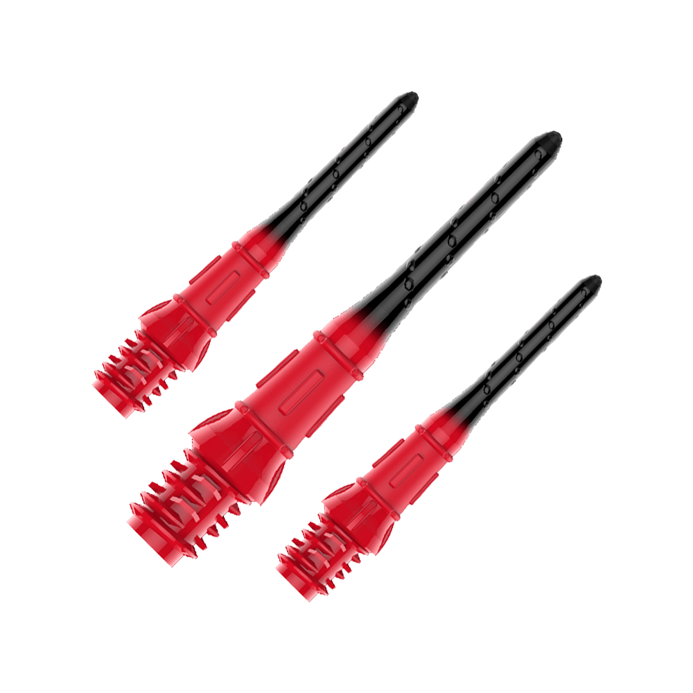 L-Style Premium Lippoint Gradiation Dartspitzen (30er Pack) Das Bild zeigt drei schwarze und rote Dartspitzen. Sie sind hochwertig verarbeitet und haben ein auffälliges Design.