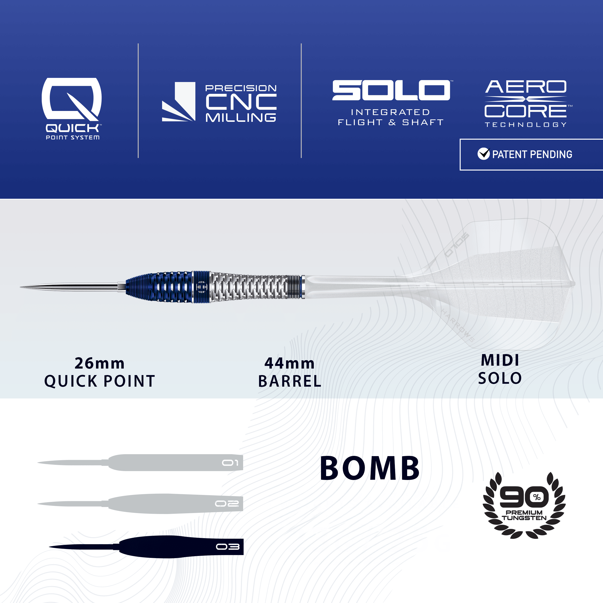 Harrows GEO Bomb Quick Point Steeldarts Harrows GEO Bomb Quick Point Steeldarts werden dargestellt. Das Bild zeigt Design und Details dieses Dartprodukts.