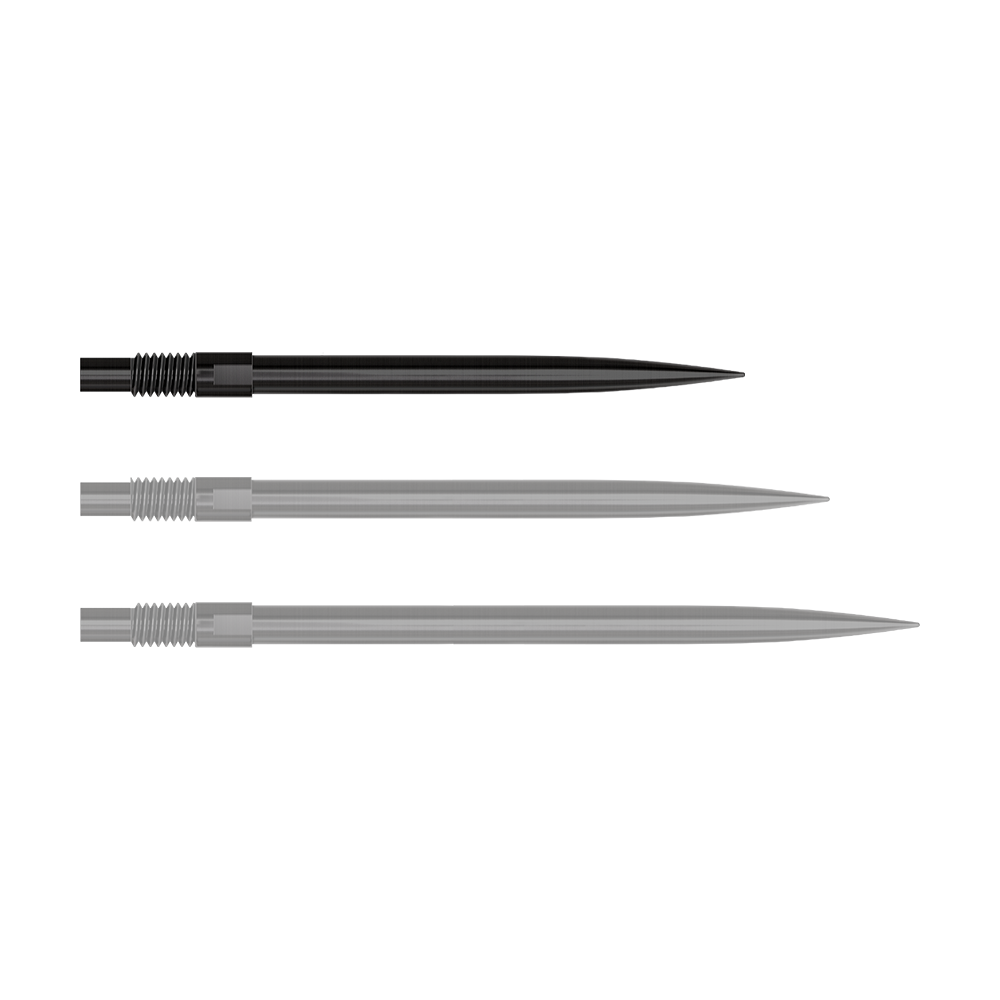 Harrows Quick Point Dartspitzen - Schwarz Abgebildet ist ein Produkt mit dem Dateinamen 'QP23974_Harrows_QuickPoint_Dartspitzen_Schwarz_30mm_1'. Das Bild zeigt schwarze Dartspitzen.