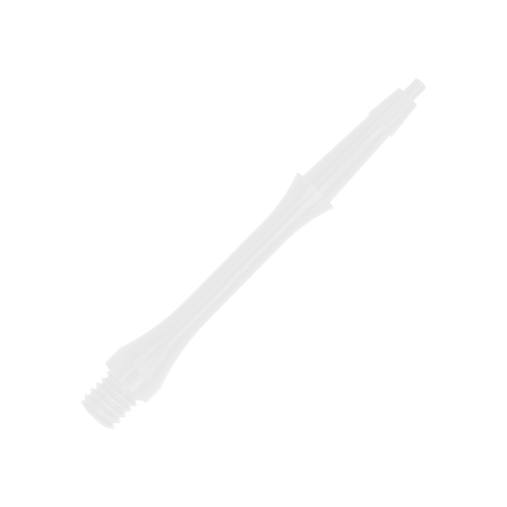 HRC-12602-W_Harrows_Clic_Slim_Shafts_White_23mm_2 Das Bild zeigt einen weißen, schlanken Dart-Schaft der Marke Harrows Clic. Der Schaft hat eine glatte, moderne Form und ist für den Einsatz in Dartpfeilen geeignet.
