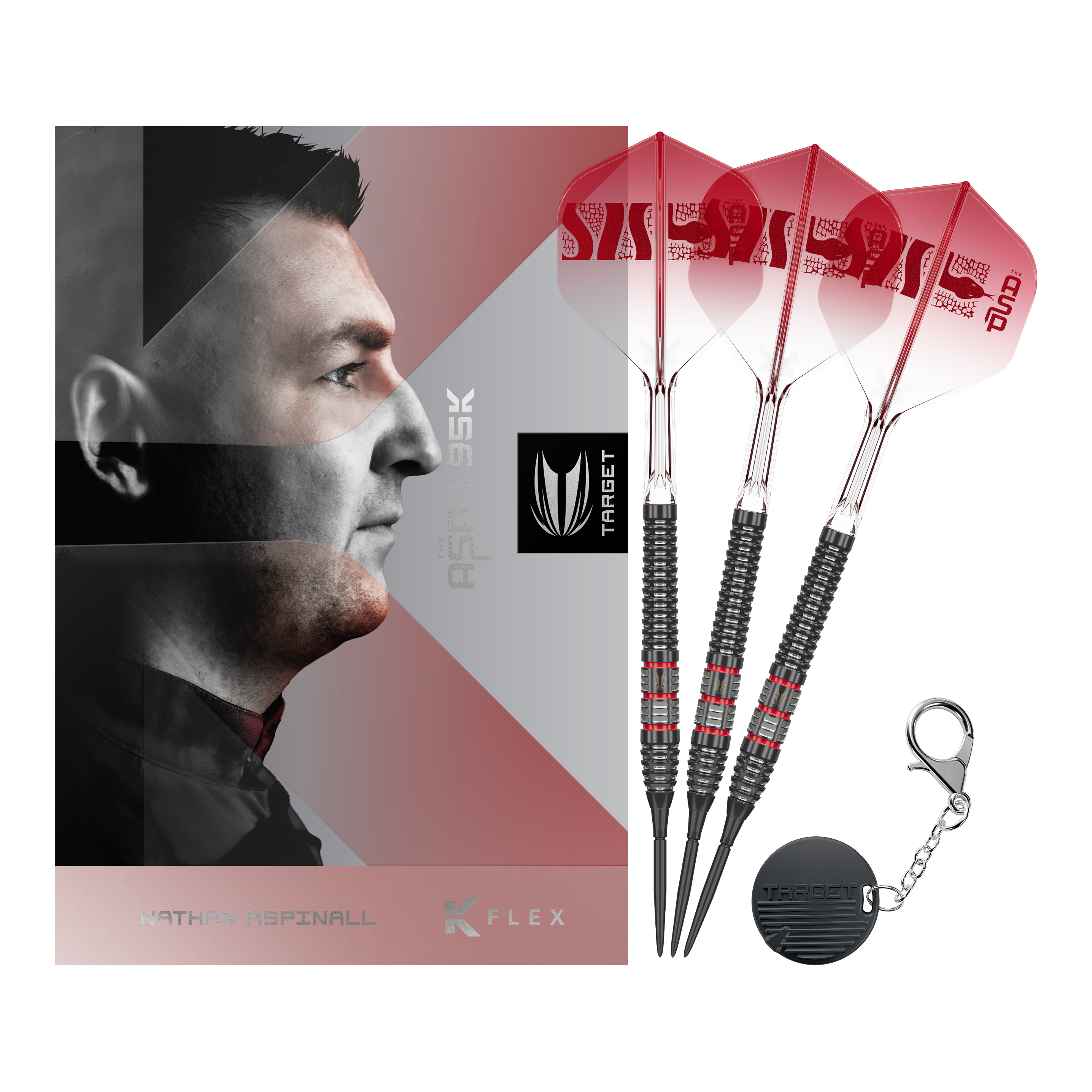 Target Nathan Aspinall 95K Swiss Point Steeldarts Volle Ansicht der Target Nathan Aspinall 95K Swiss Point Steeldarts. Die Darts sind in ihrer Gesamtheit abgebildet.