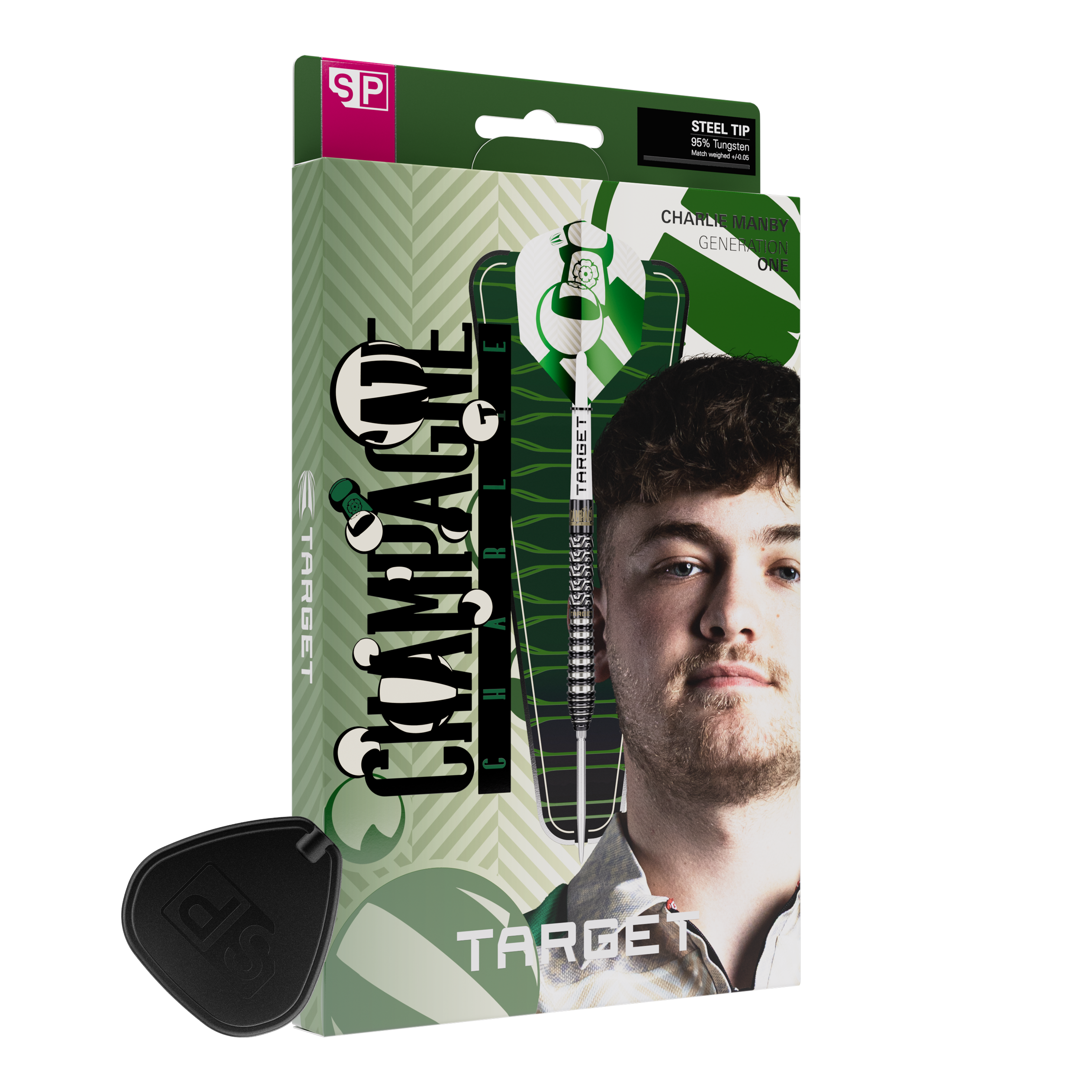 Dies ist ein Foto von Target Charlie Manby Swiss Points Steeldarts. Es wird ein weiterer Dart aus dem Set gezeigt.