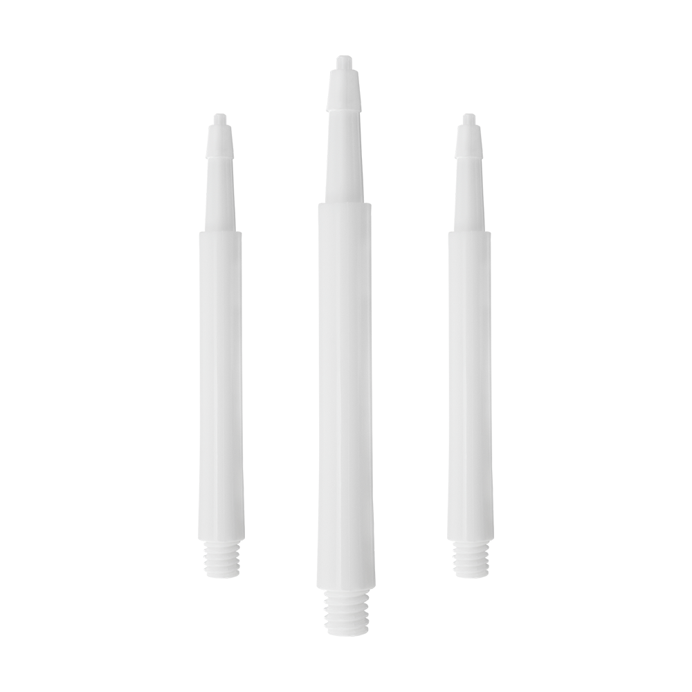 Das Bild zeigt drei weiße Harrows Clic Standard Shafts. Sie sind gerade angeordnet und haben ein einfaches, sauberes Design.