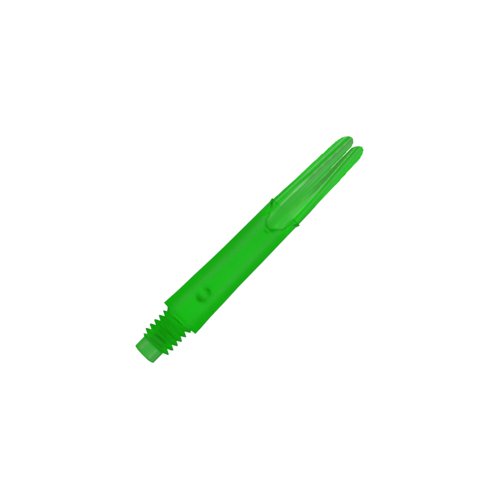 L-Style L-Shafts Locked Straight - Green 190 Das Bild zeigt einen geraden, grünen Dart-Schaft ohne Kappen. Er ist aus Kunststoff gefertigt und hat ein Schraubgewinde am unteren Ende.