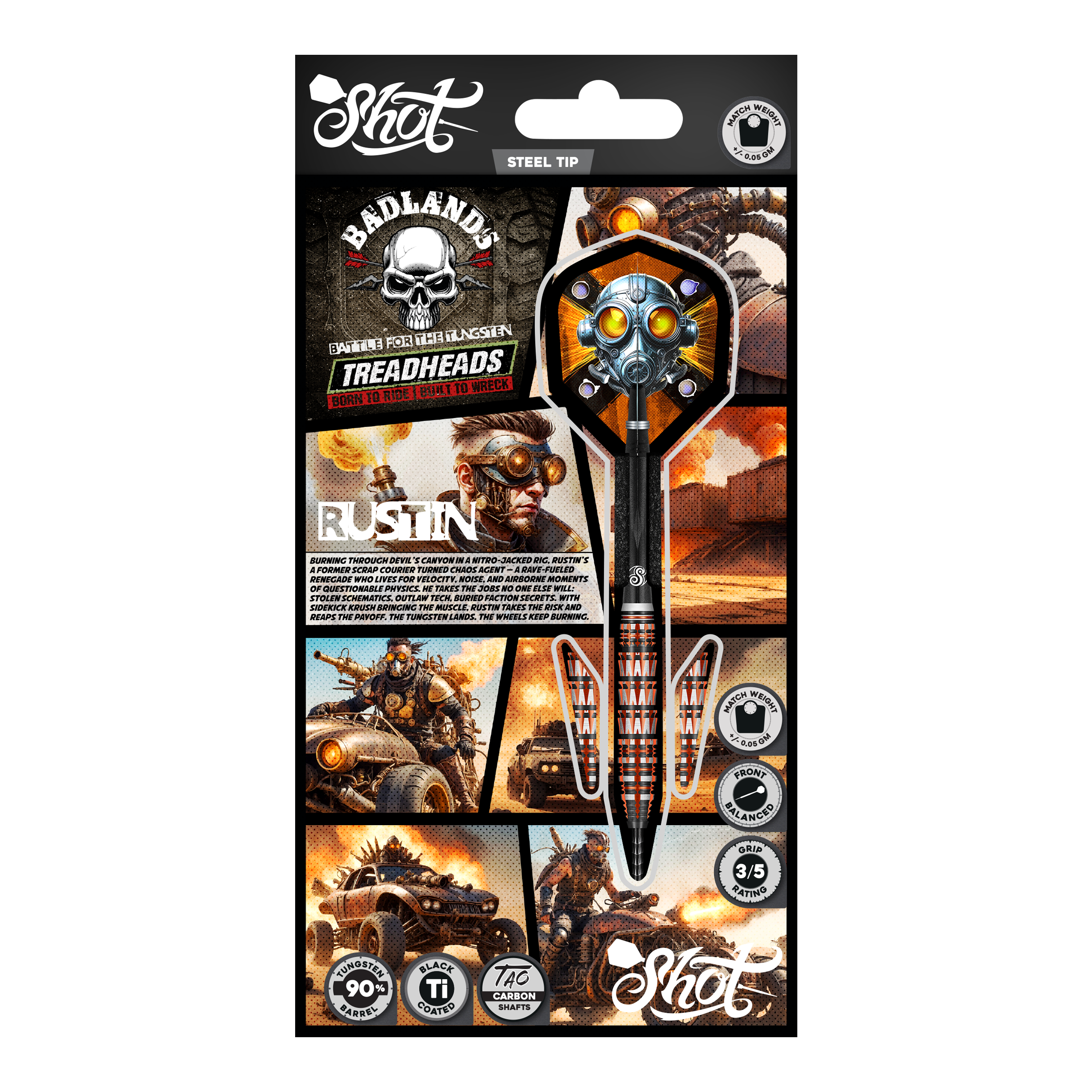 Auf dem Foto ist Shot Badlands Rustin Steeldarts - 23g zu sehen. Das Produkt wird aus einer weiteren Ansicht dargestellt.