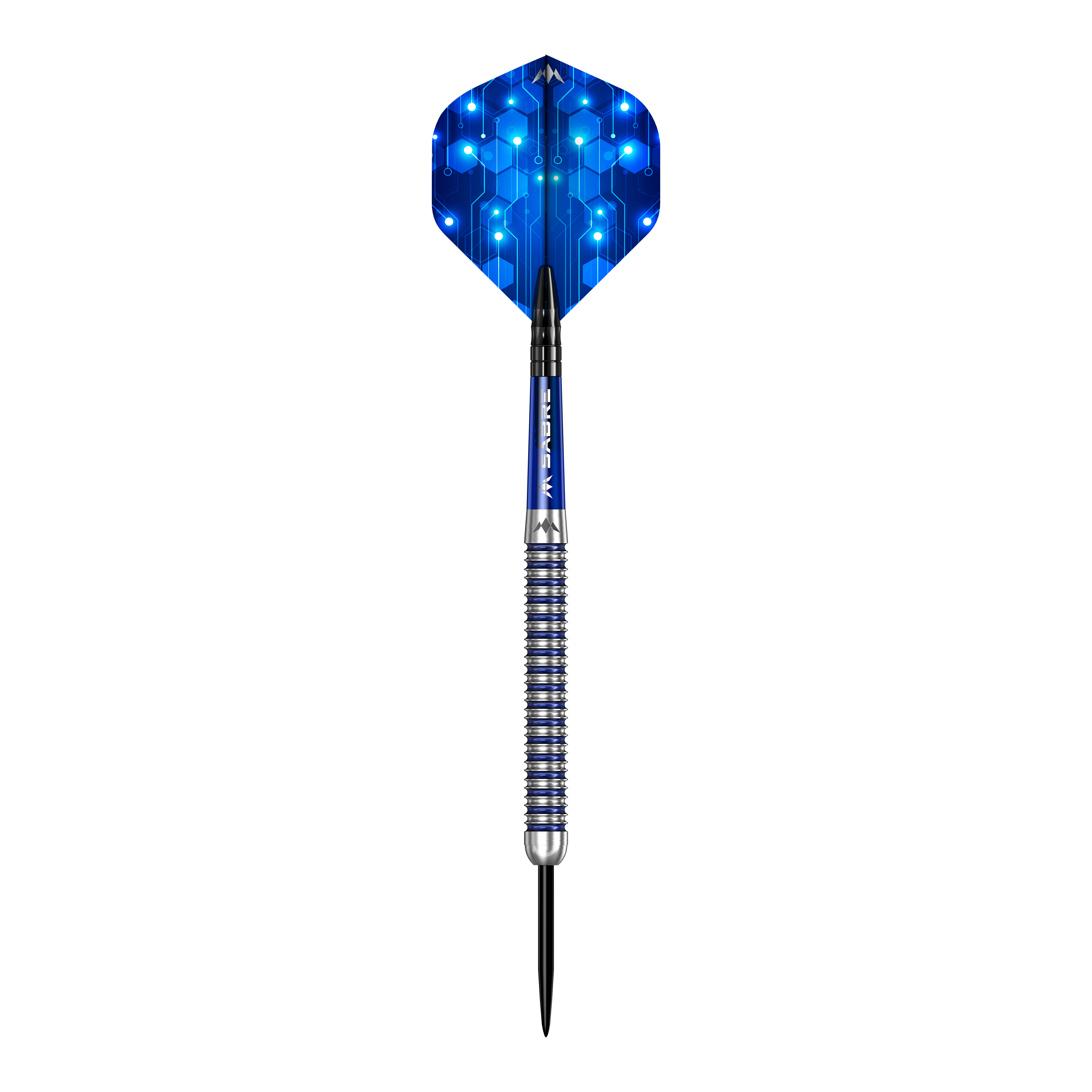 Mission ION Blue Silver Steeldarts Das Bild zeigt die Mission ION Blue Silver Steeldarts. Die Darts sind in Blau und Silber gehalten.