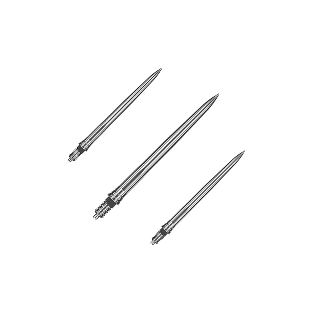 Caliburn EZ-EVO Dartspitzen - Smooth - Silber Das Bild zeigt vermutlich Dartspitzen in silberner Farbe mit einer Länge von 32 mm. Es handelt sich um glatte EZ-EVO Dartspitzen von Caliburn.