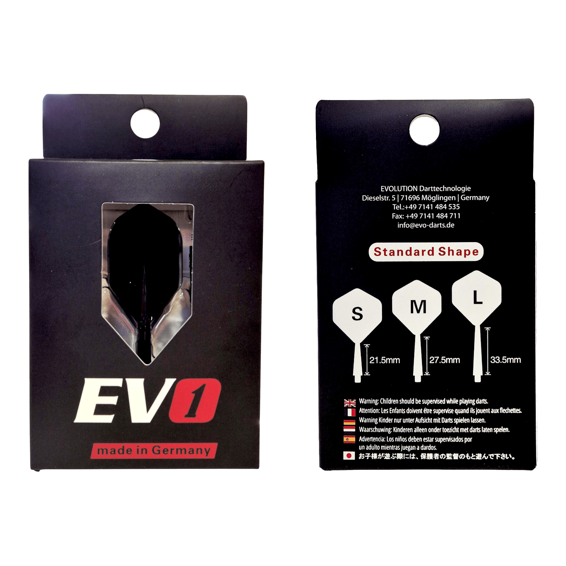 Evolution EVO1 Flight-Shaft-System - Schwarz Evolution EVO1 Flight-Shaft-System in Schwarz ist dargestellt. Das Produkt ist für den Einsatz im Dartsport geeignet.