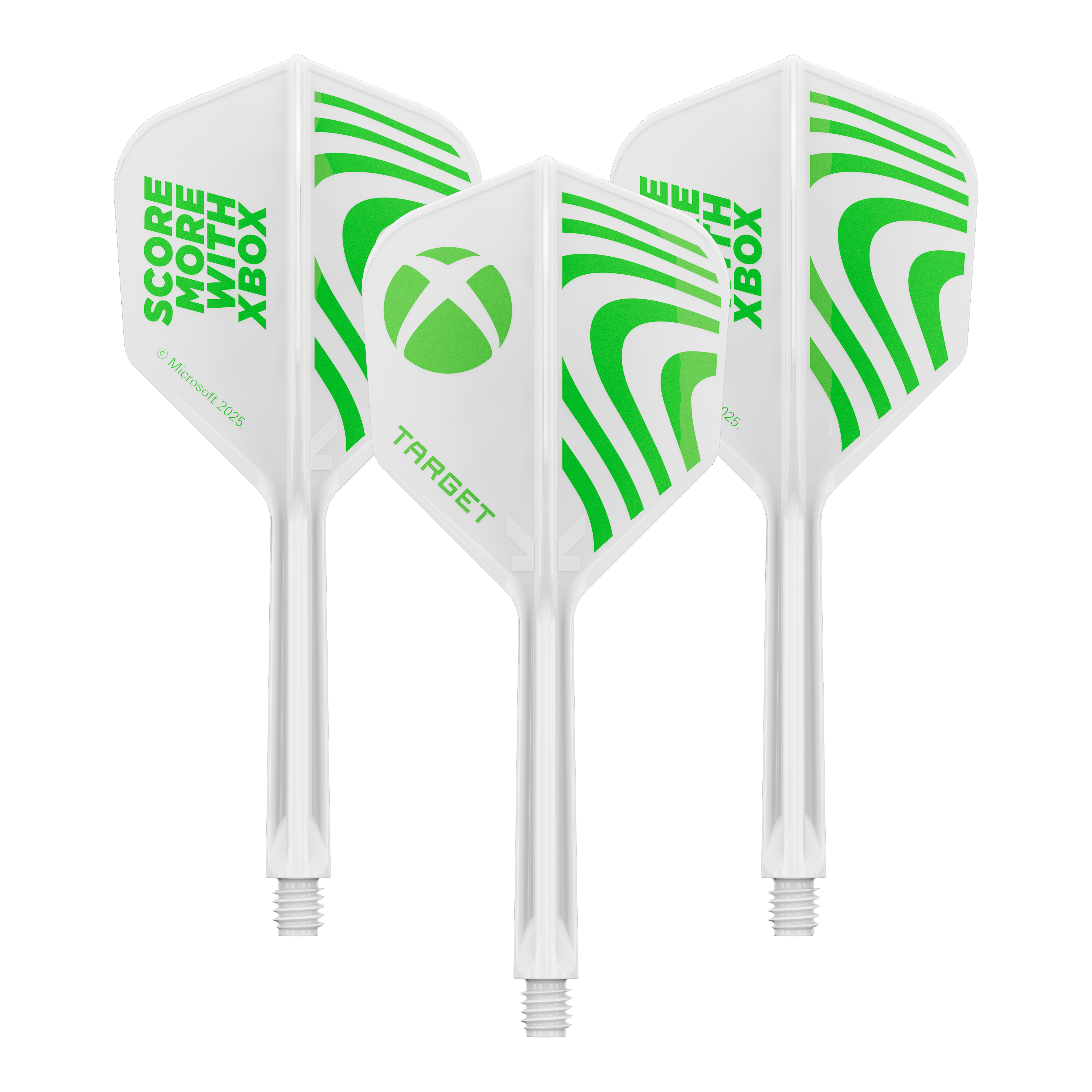 Hier sieht man vermutlich ein Set Target Xbox KFlex No6 Flights in 33mm. Das Produkt wird als Zubehör für Dart dargestellt.