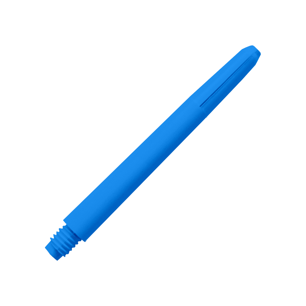 574_Nylon_Shafts_Blau_48mm_2 Das Bild zeigt einen blauen Nylon-Schaft. Der Schaft ist lang, glatt und hat ein Schraubgewinde an einem Ende.