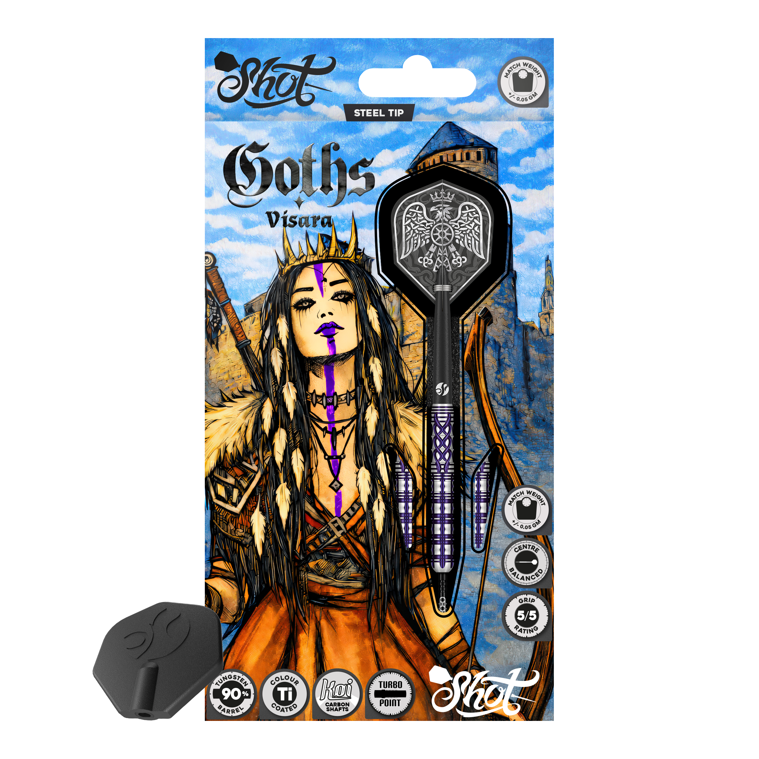 Shot Goths Visara Turbo Point Steeldarts - 23g Abgebildet sind die Shot Goths Visara Turbo Point Steeldarts mit einem Gewicht von 23 Gramm. Diese hochwertigen Darts bieten ein elegantes Design und eine ausgezeichnete Flugeigenschaft.