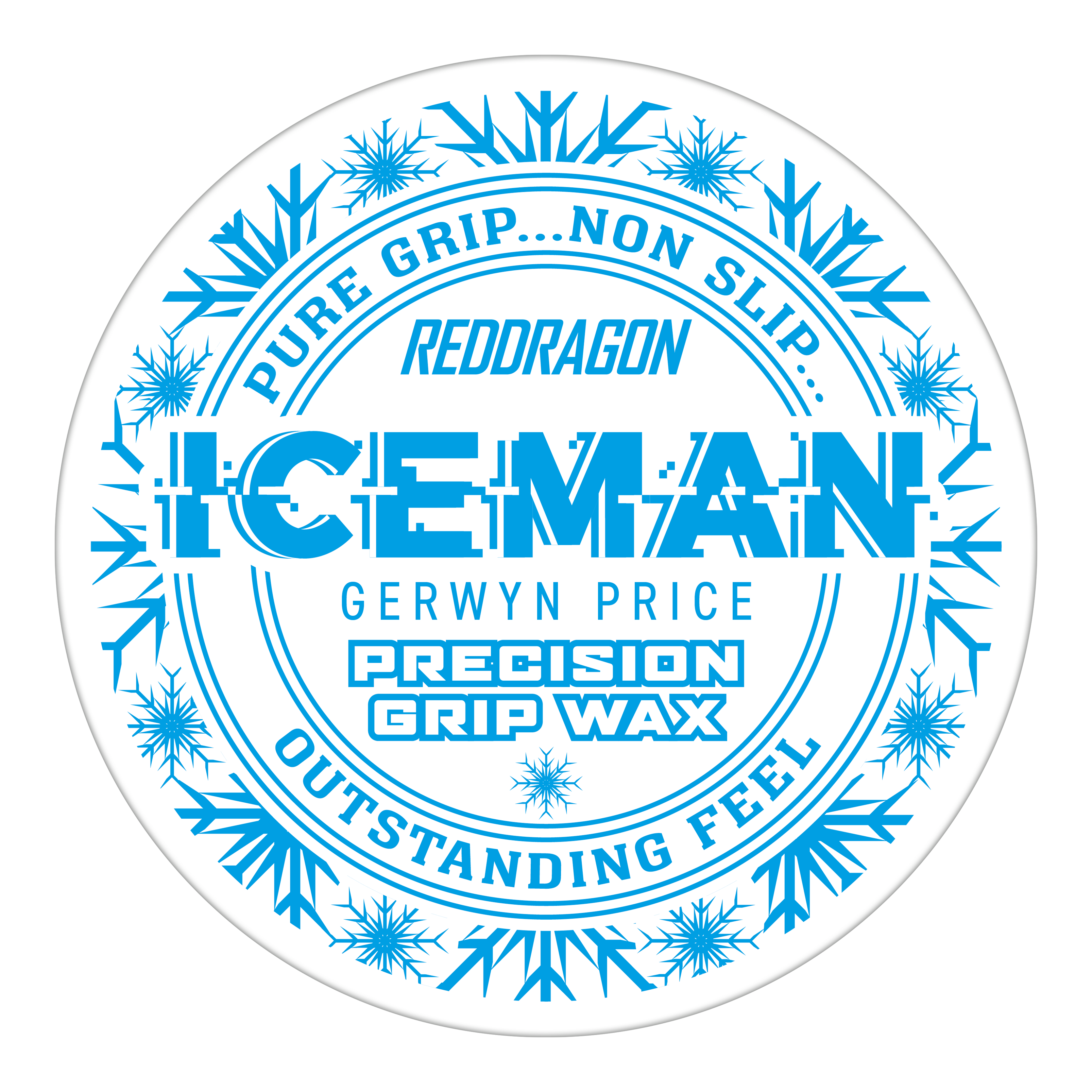 Red Dragon Gerwyn Price Iceman Precision Grip Wax Fingerwachs Das Bild zeigt eine runde Dose des Produkts "Red Dragon Gerwyn Price Iceman Precision Grip Wax". Auf der Dose steht in blauer Schrift, dass das Wachs für einen reinen und rutschfesten Griff sowie ein herausragendes Gefühl sorgt.