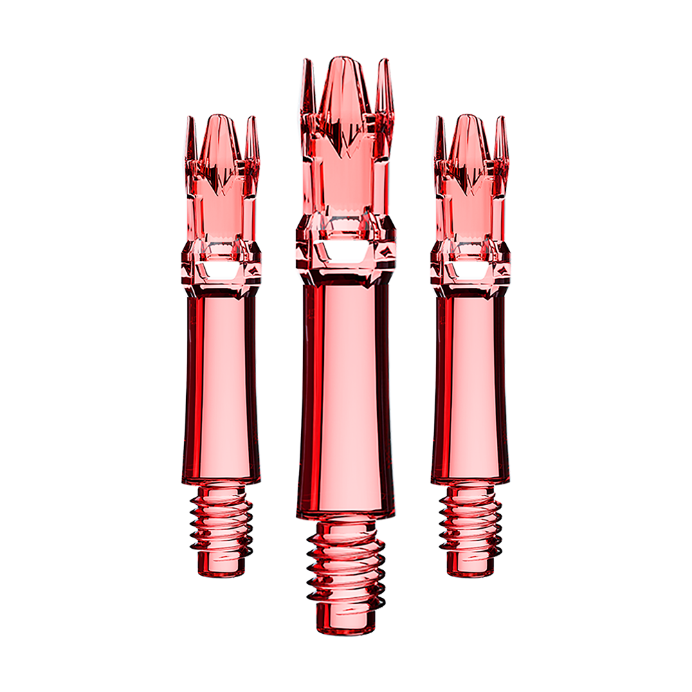 L-Style L-System Ersatzshafts - Clear Red Ein Set mit mehreren roten transparenten Ersatzshafts ist gezeigt. Die Shafts sind im Vordergrund.