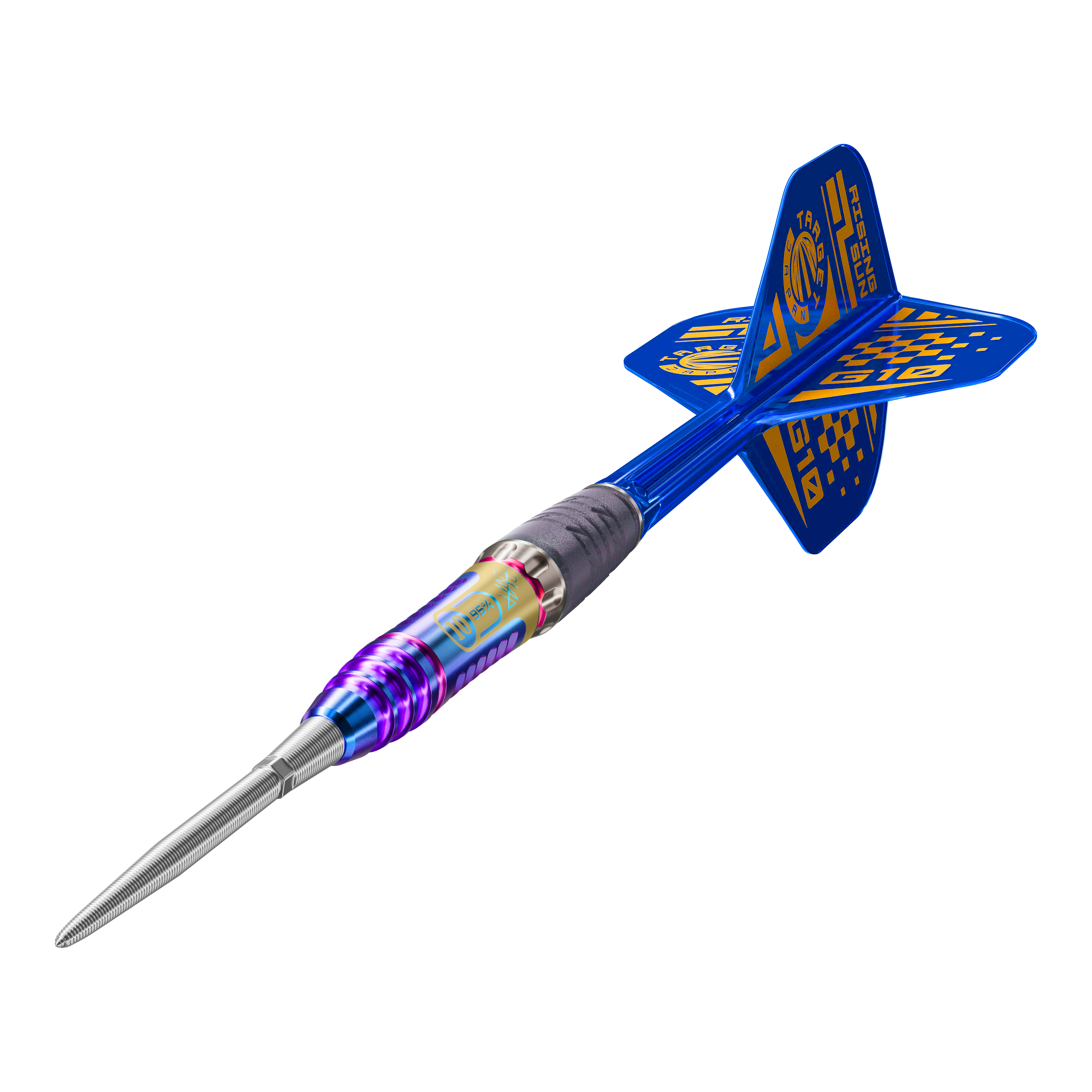 Target Japan Rising Sun GEN10 Swiss Point Steeldarts Das Bild zeigt die Target Japan Rising Sun GEN10 Swiss Point Steeldarts. Die Details der Griff-Flächen und Akzente sind gut sichtbar.