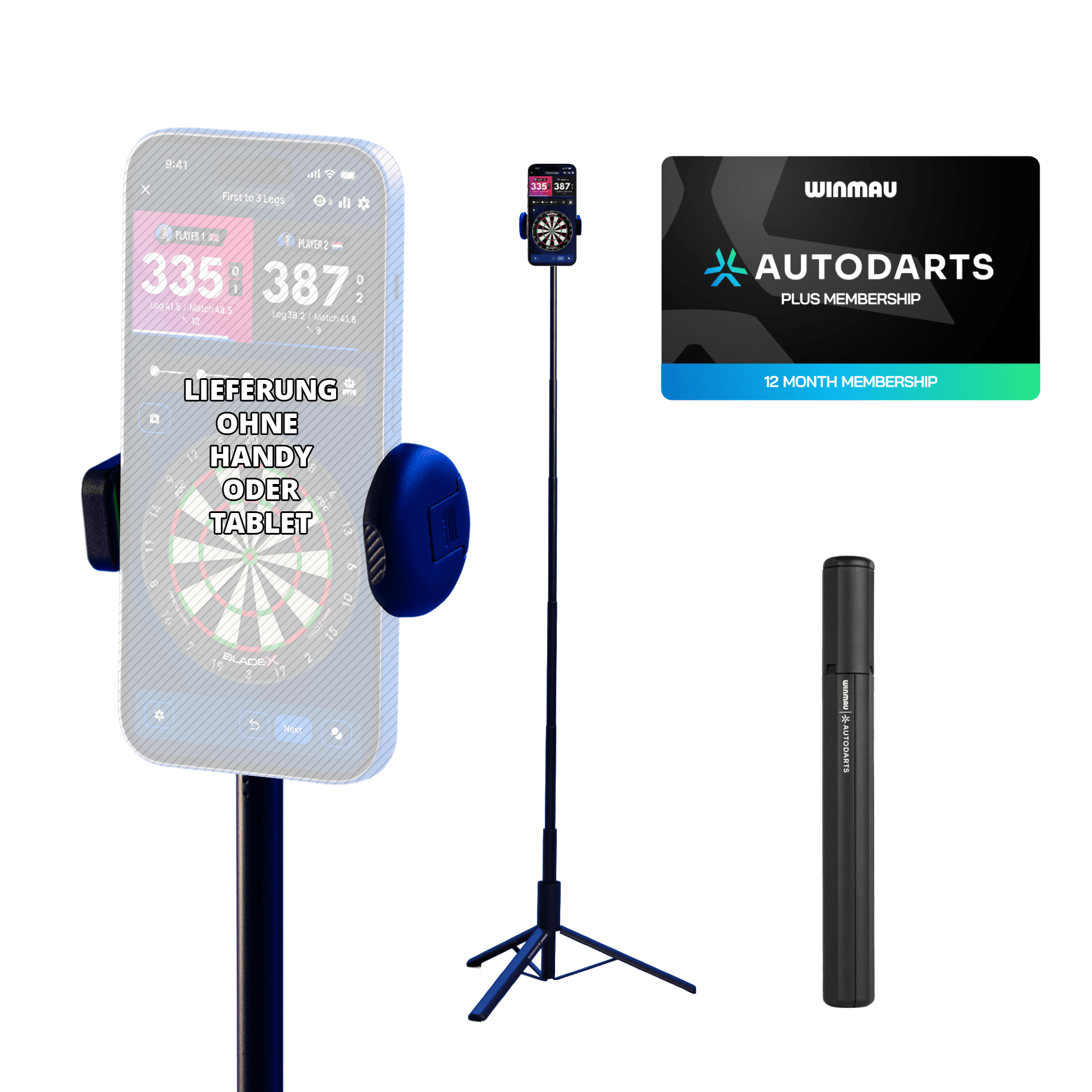 Winmau Autodarts Device Stand & 12 Monate Membership Bundle Zu sehen ist das Winmau Device Stand & 12 Monate Membership Bundle. Das Set umfasst einen stabilen Geräteständer und eine 12-monatige Mitgliedschaft.