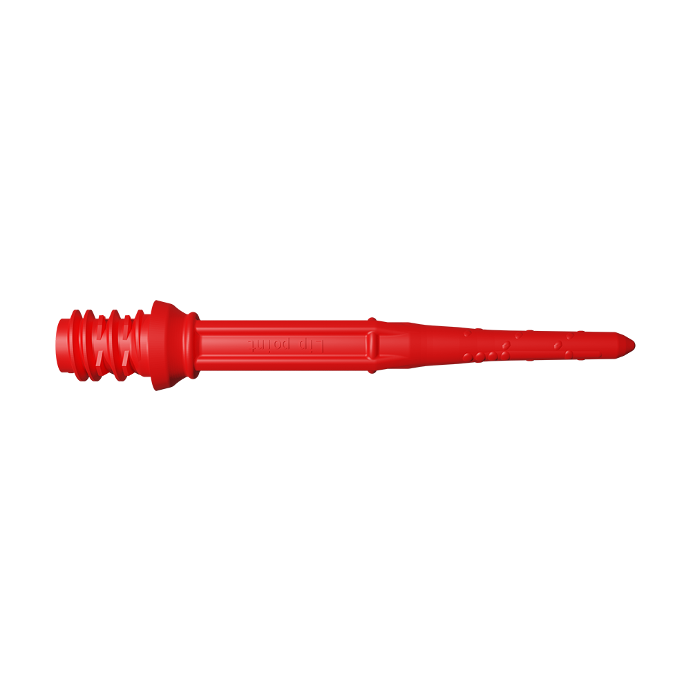 LIP45_L-Style_Premium_Lippoints_30_Softdartspitzen_30erPack_Rot_2 Das Bild zeigt eine rote Softdartspitze. Sie ist lang, schmal und hat kleine Einkerbungen zur besseren Haftung.