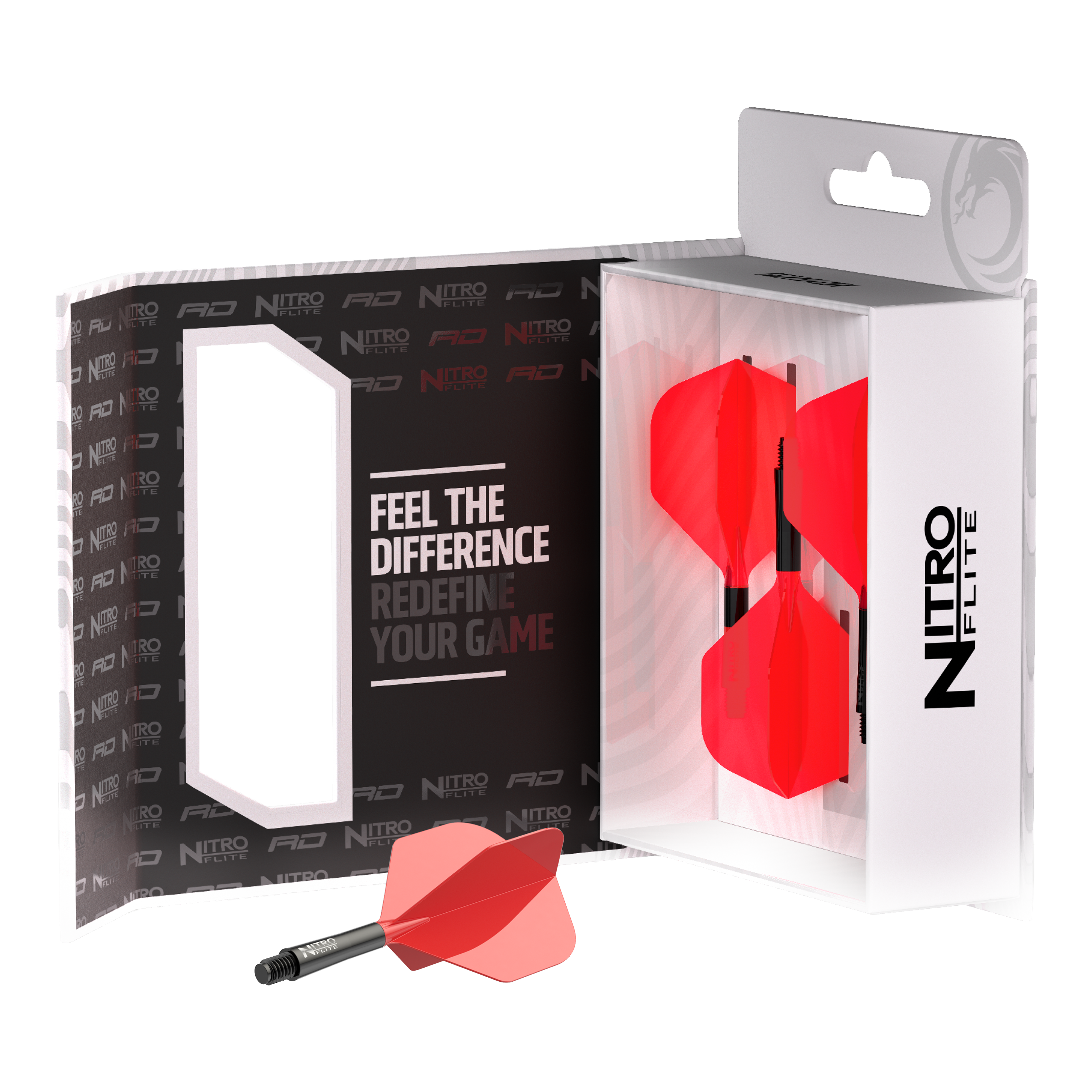 Red Dragon Nitroflite - Black Shaft Red No2 Flights Zu sehen ist Red Dragon Nitroflite - Black Shaft Red No2 Flights. Die Dart-Flights zeigen ein Design in Schwarz und Rot.