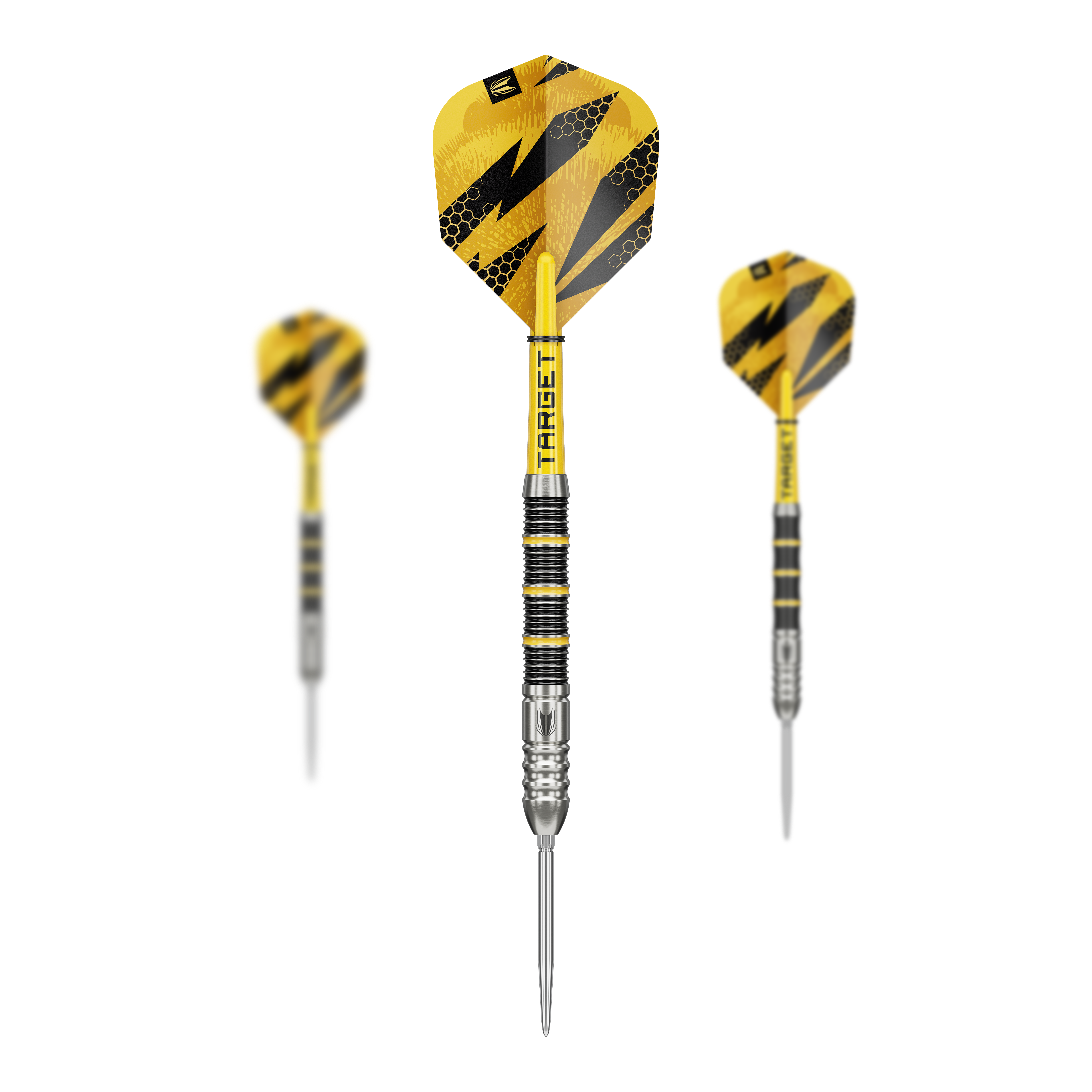 Hier sind die Target Buzz 02 Swiss Points Steeldarts zu sehen. Das Produkt zeichnet sich durch hochwertige Verarbeitung aus.