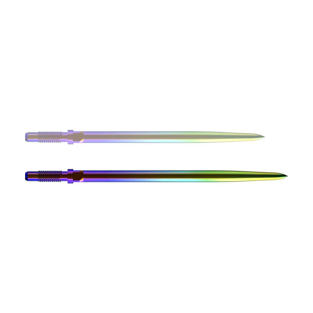 Ein Bild mit dem Dateinamen BU57717_BullsNL_Convertible_Points_Smooth_Rainbow_40mm_1. Hier ist wahrscheinlich eine Dartspitze in Regenbogenfarben mit einer Länge von 40mm abgebildet.