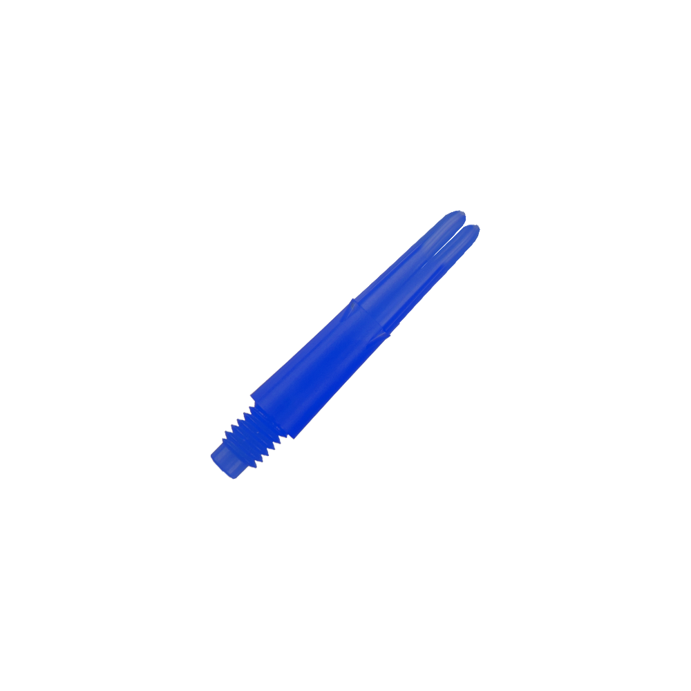L-Style L-Shafts Locked Straight - Blue 130 Auf dem Bild ist ein gerader, blauer Dart-Schaft ohne Kappen zu sehen. Er hat ein Gewinde am unteren Ende und ist 26 mm lang.