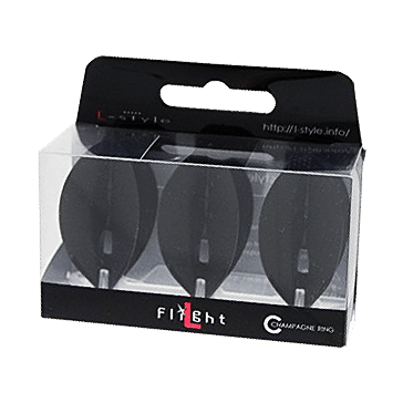 L-Style Champagne L2PRO Teardrop Flights - Schwarz Das Bild zeigt eine Packung mit L-Style Champagne L2PRO Teardrop Flights in Schwarz. Die Verpackung enthält drei schwarze Dartflights, die sichtbar durch das Klarsichtfenster sind.