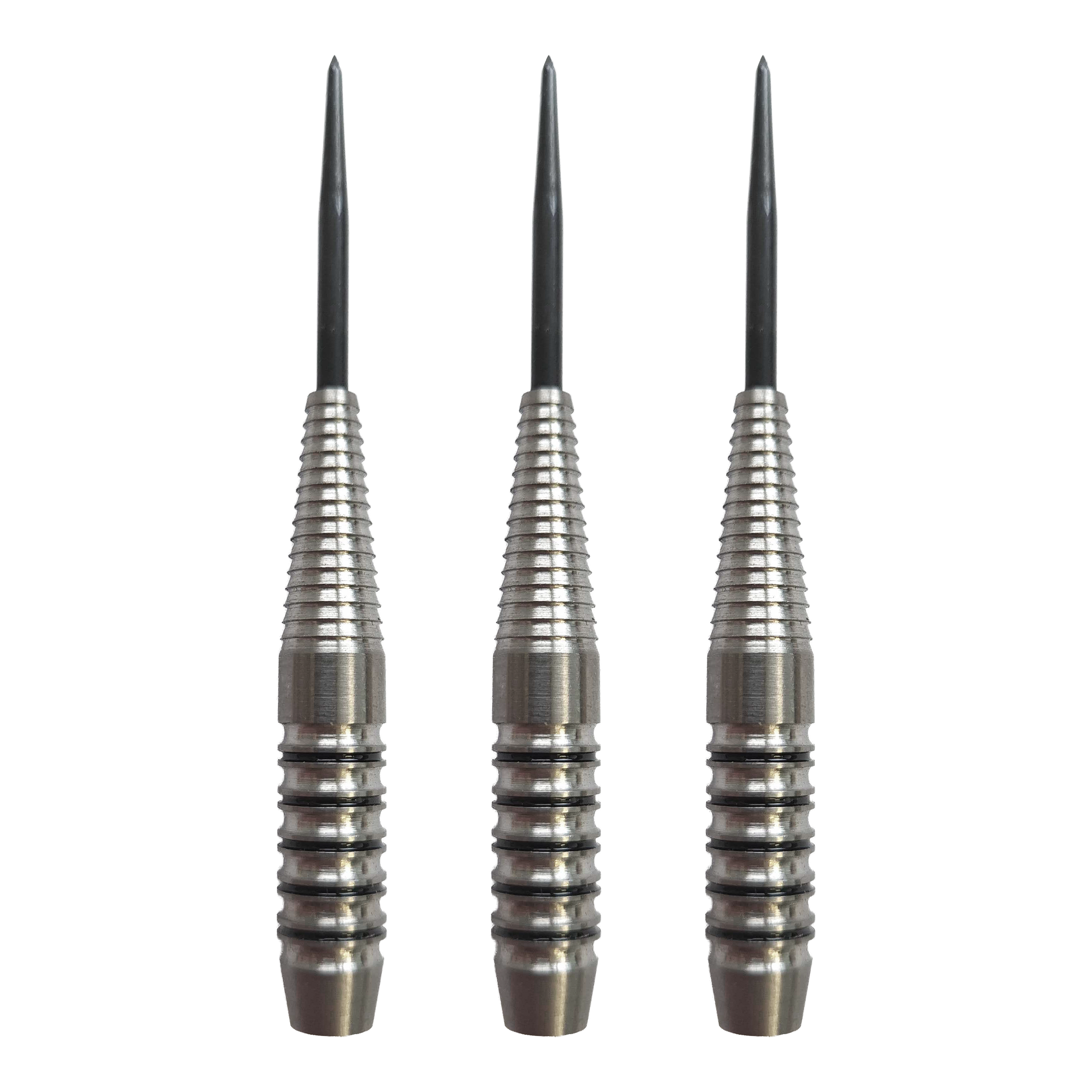 McDart Black Ring Shark Steeldart-Barrels - 24g Abgebildet ist das Produkt McDart Black Ring Shark Steeldart-Barrels - 24g. Das Bild zeigt Dart-Barrels mit schwarzem Ringmuster.