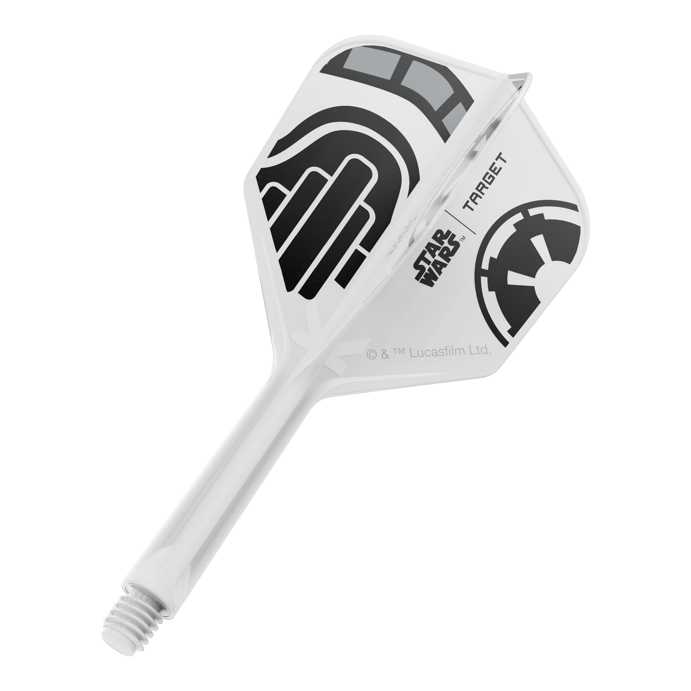 Target Star Wars K-Flex Stormtrooper No6 Flights Ein Dart-Flight aus der Star Wars KFlex Stormtrooper No6 Serie ist auf dem Bild. Der Flight ist intermediate und misst 26 mm.