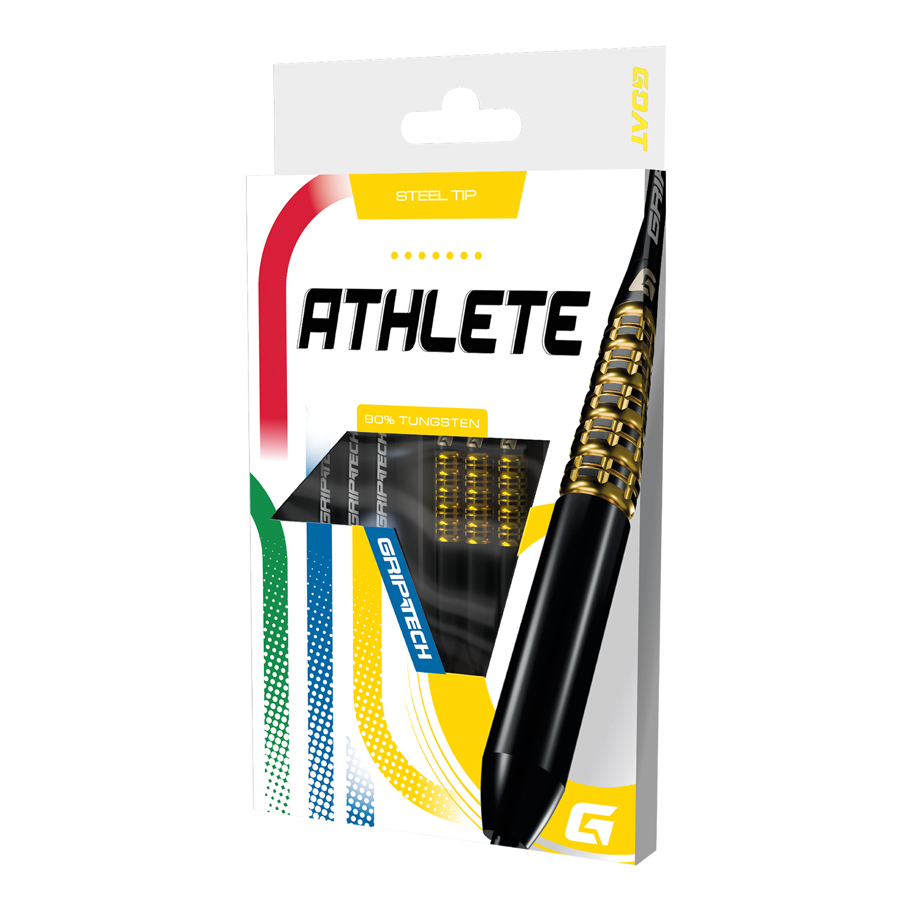 GOAT Athlete Yellow Tungsten Steeldarts Das Foto zeigt einen gelben Tungsten-Steeldart. Das Produkt wird als 'GD7000770 GOAT Athlete Yellow Tungsten Steeldarts 3' bezeichnet.