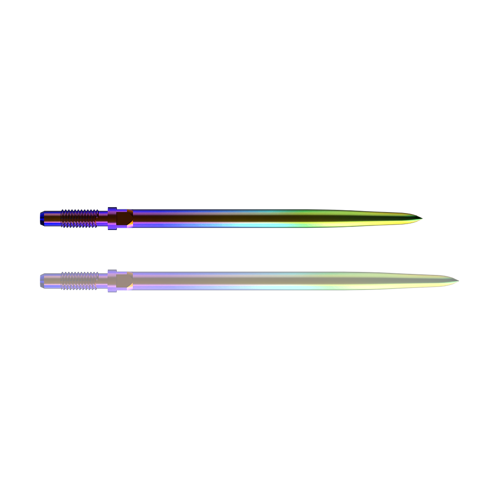 Bulls NL Convertible Point Dartspitzen - Smooth - Rainbow Ein Bild mit dem Dateinamen BU57716_BullsNL_Convertible_Points_Smooth_Rainbow_36mm_1. Es zeigt vermutlich einen Dartspitzen-Artikel in Regenbogenfarben.