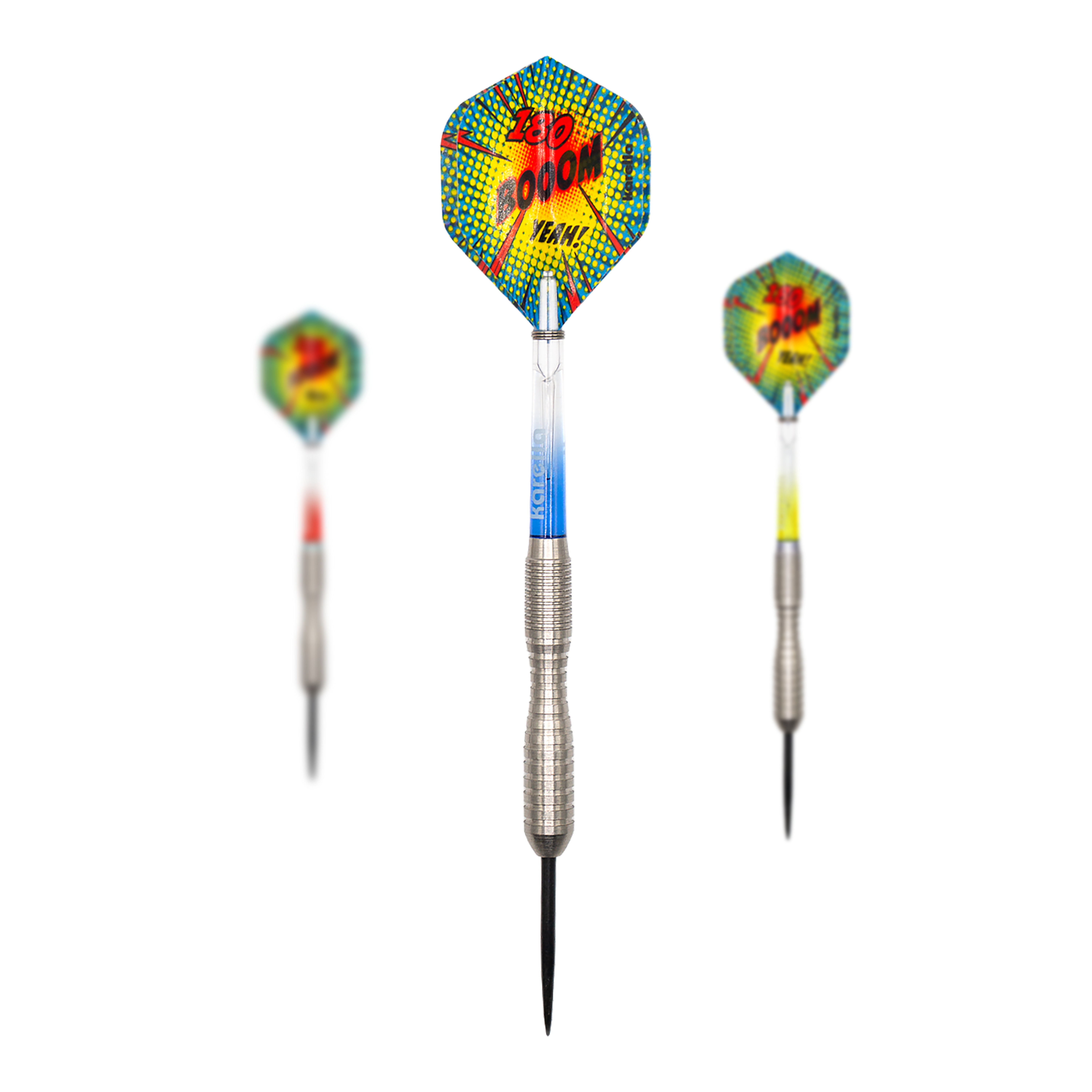 Karella Comic Line CL-3 Steeldarts - 24g Dieses Bild zeigt ein Set der Karella Comic Line CL-3 Steeldarts mit 24 Gramm Gewicht. Das Set eignet sich ideal für Präzisionswürfe.