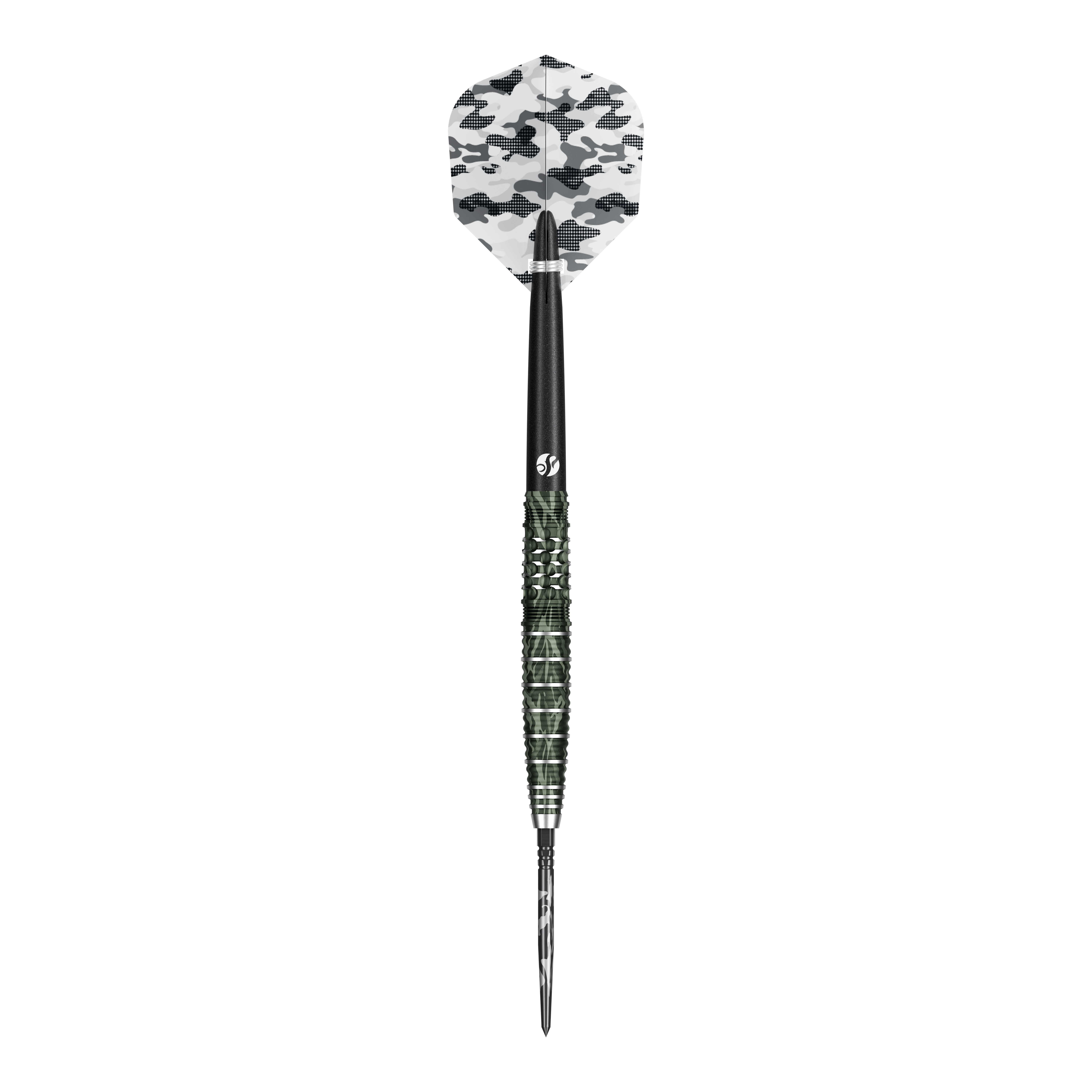 Shot Camo Ghillie Turbo Point Steeldarts - 23g Shot Camo Ghillie Turbo Point Steeldarts 23g sind moderne Dartpfeile mit Tarndesign. Drei Dartpfeile liegen nebeneinander.