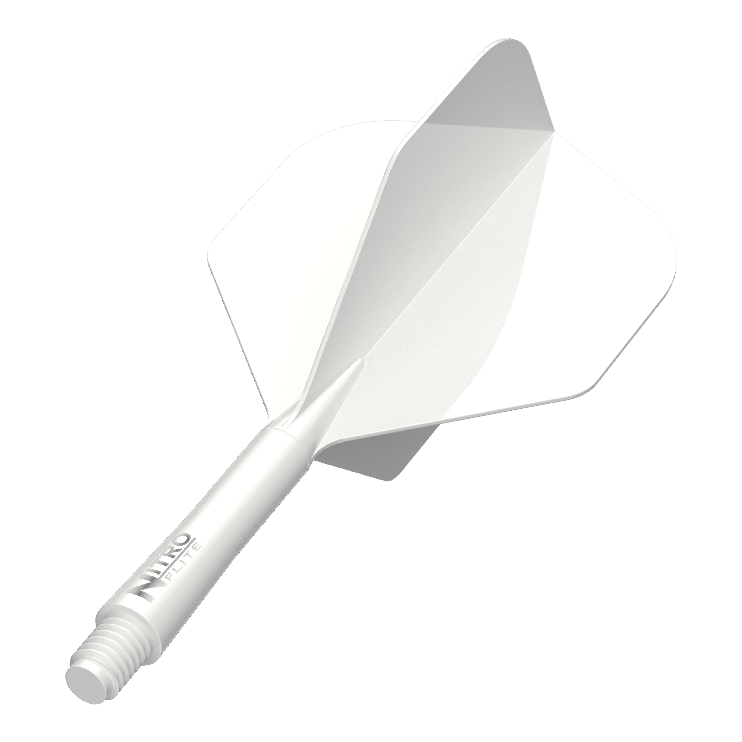 Red Dragon Nitro Flite Solid White and White Intermediate Das Bild zeigt das Produkt Red Dragon Nitro Flite Solid White and White Intermediate. Ein weißer Dart-Schaft mit weißen Flights ist zu sehen.