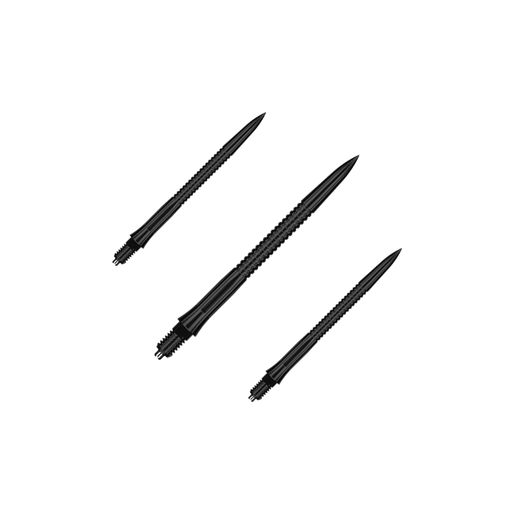 Auf dem Bild sind schwarze, gerillte Dartspitzen als Set mit 32 mm Länge abgebildet. Die Datei trägt den Namen EVO202_Caliburn_EZ-EVO_Dartspitzen_Grooved_Schwarz_32mm_1Set.