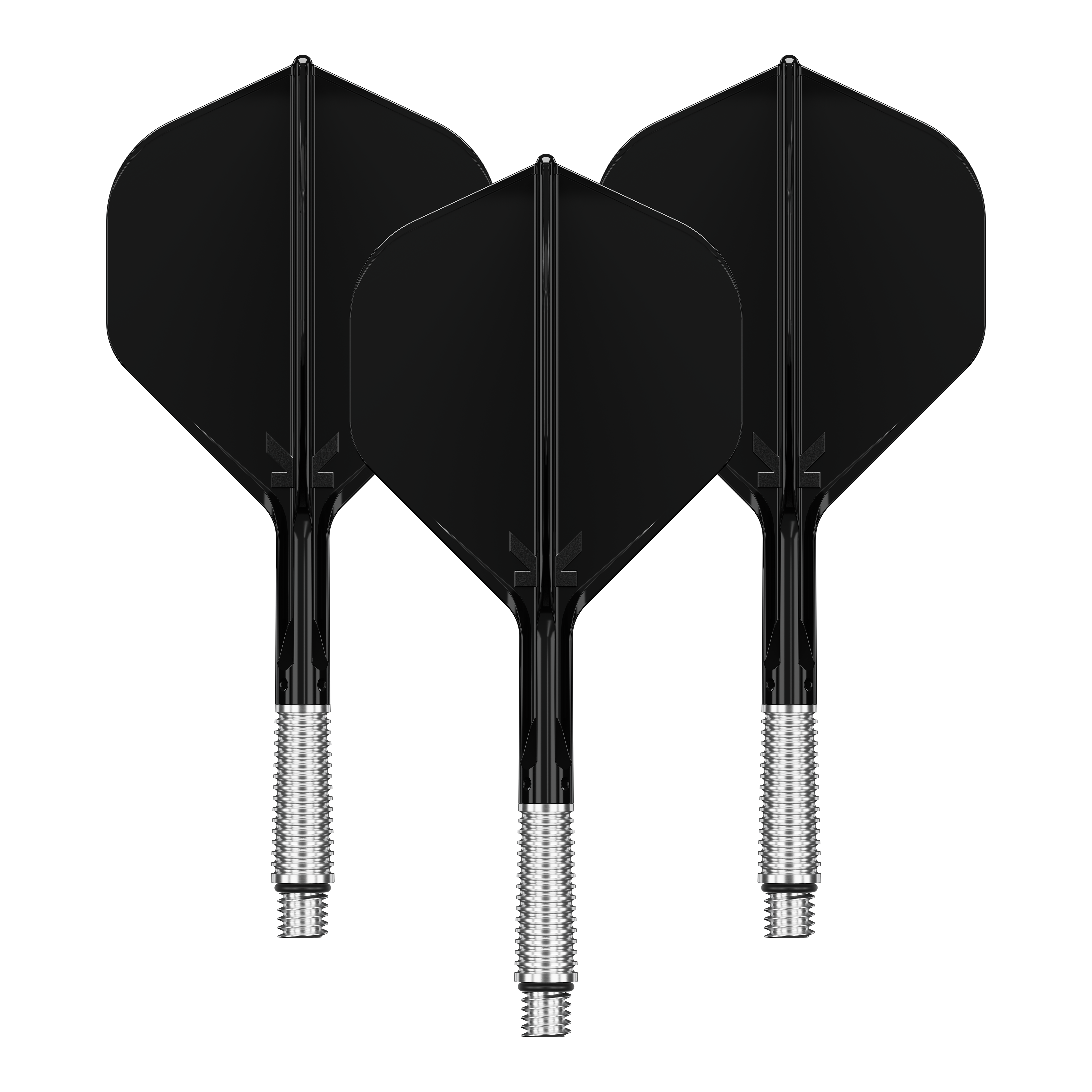 Ein Set aus Target KShift No2 Standard Dart-Flights in Schwarz, 33 mm Größe. Die Abbildung zeigt mehrere Dart-Flights zusammen.