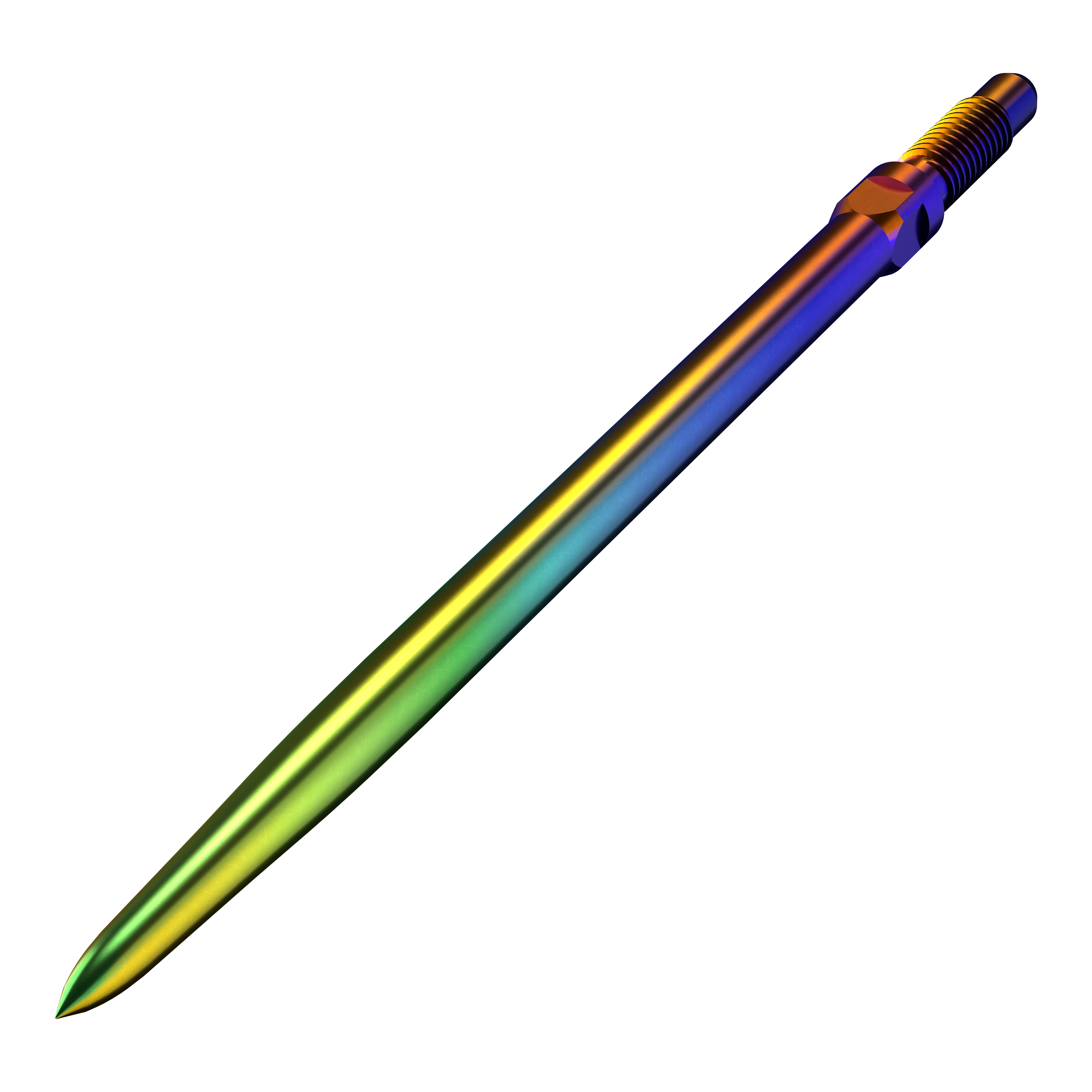 Ein Dartzubehör-Produkt ist abgebildet. Das Bild zeigt vermutlich ein glattes, regenbogenfarbenes Dartteil mit einer Länge von 40mm.