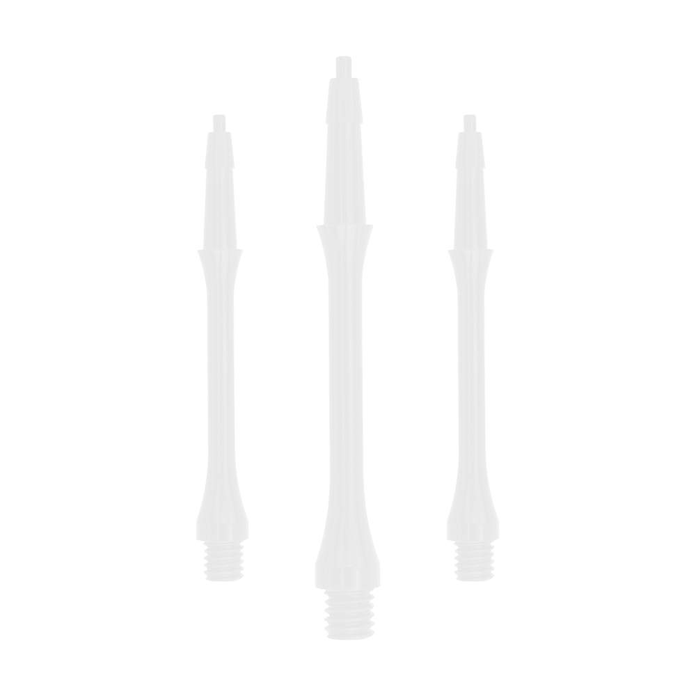 HRC-12596-W_Harrows_Clic_Slim_Shafts_White_30mm_1b0KWLaEB8y0Zq Das Bild zeigt drei weiße Harrows Clic Slim Shafts. Diese Schäfte werden für Dartpfeile verwendet.