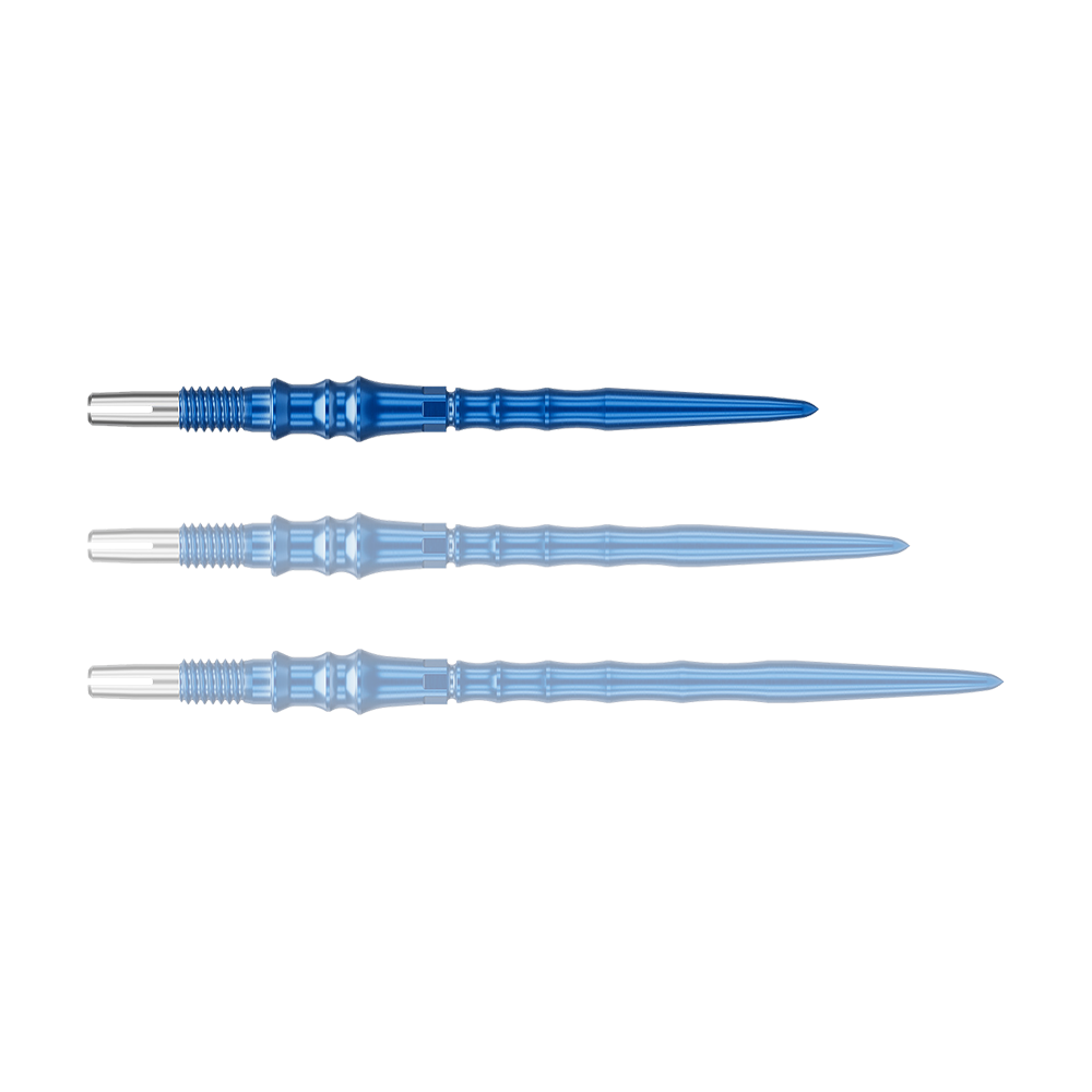 Target Japan Premium Swiss Point Dartspitzen - Blau Das Bild zeigt ein einzelnes, blaues Dartspitze. Die Spitze ist 30 mm lang.