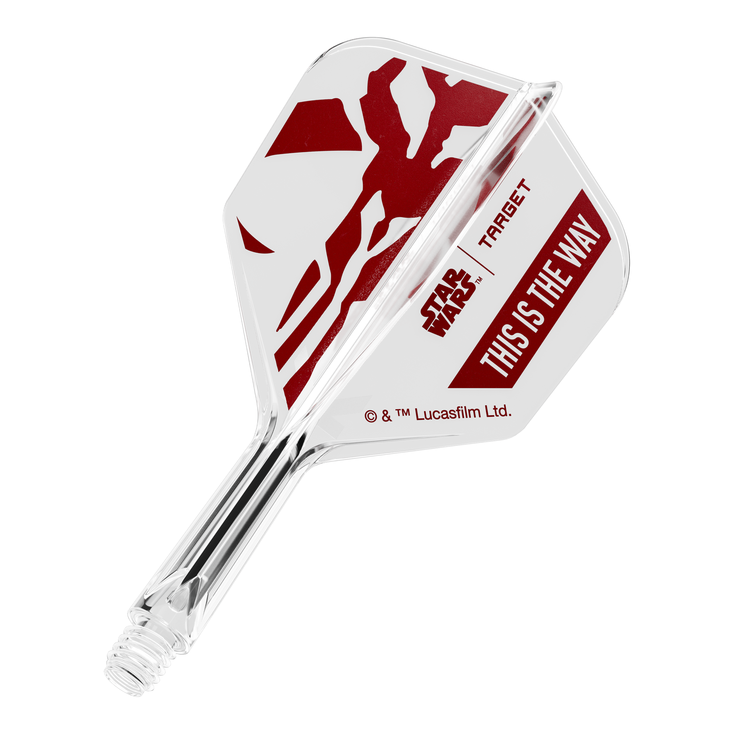 Target Star Wars K-Flex-Set Mandalorian No6 Flights Das Bild zeigt ein Star Wars Motiv mit der Aufschrift 'This Is The Way'. Es handelt sich um einen No6 Dart-Flügel in 19 mm Größe.