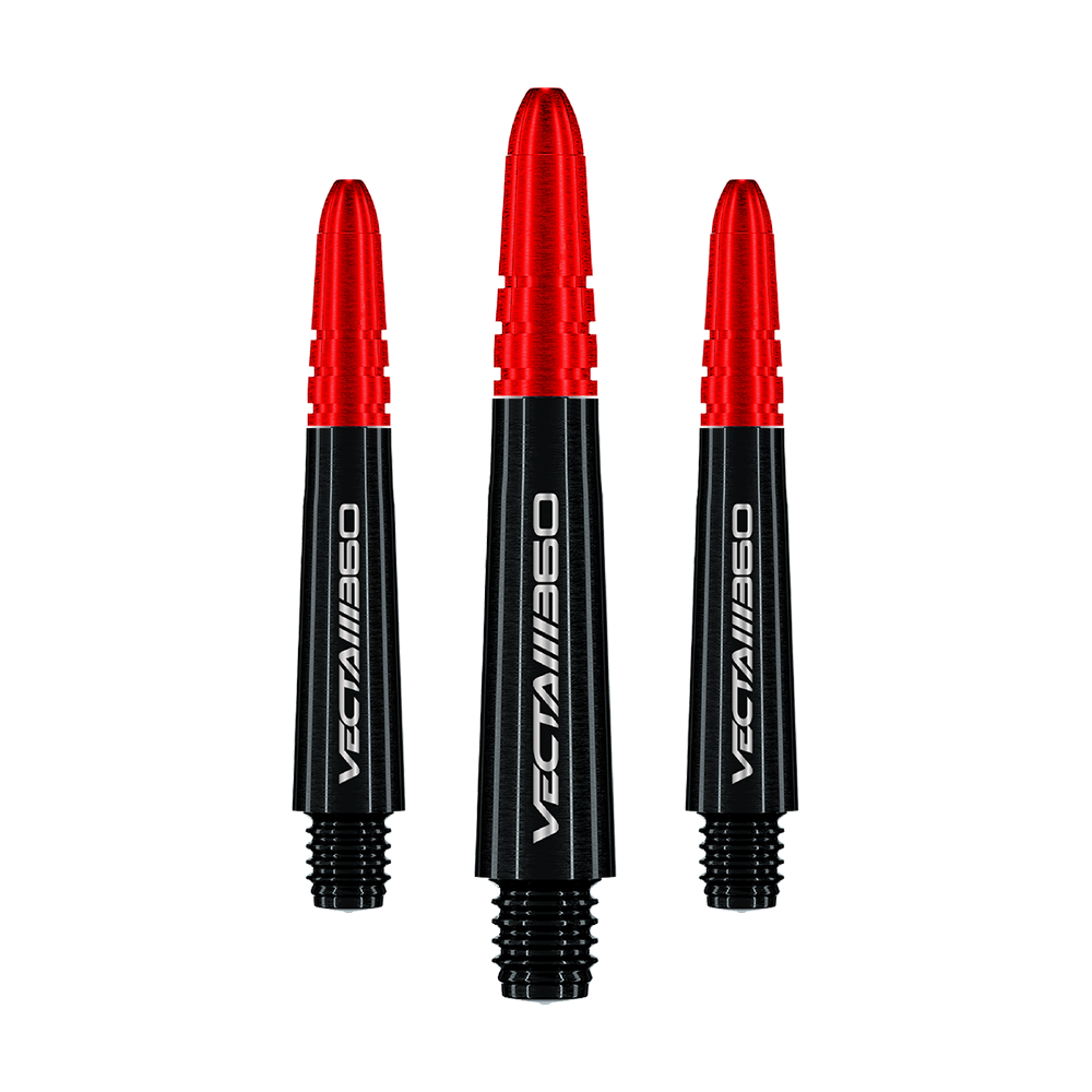 Hier ist ein Set aus schwarzen Dart-Schäften abgebildet. Dieses Set trägt den Namen '7025-120_Winmau_Vecta_Blade360_Schaft_Schwarz_34mm_1Set'.