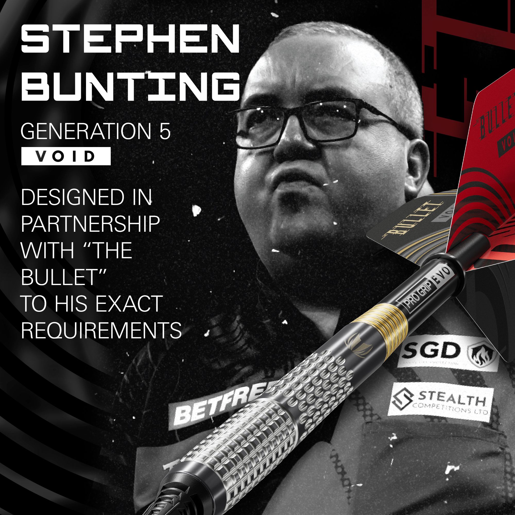 Target Stephen Bunting GEN5 Void Softdarts - 18g Das Foto zeigt die Target Stephen Bunting GEN5 Void Softdarts - 18g. Diese Softdarts überzeugen durch ihr einzigartiges Design und ihre Qualität.