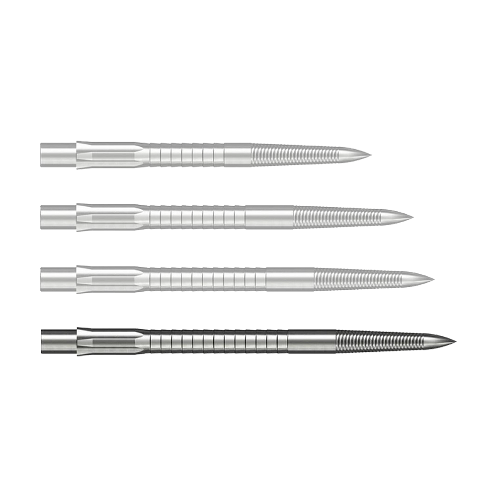 Caliburn System Steeldartspitzen - Micro Grip - Silber Steeldartspitze mit Micro Grip, Silber, 40mm, wird gezeigt. Die Spitze liegt auf einem neutralen Hintergrund.