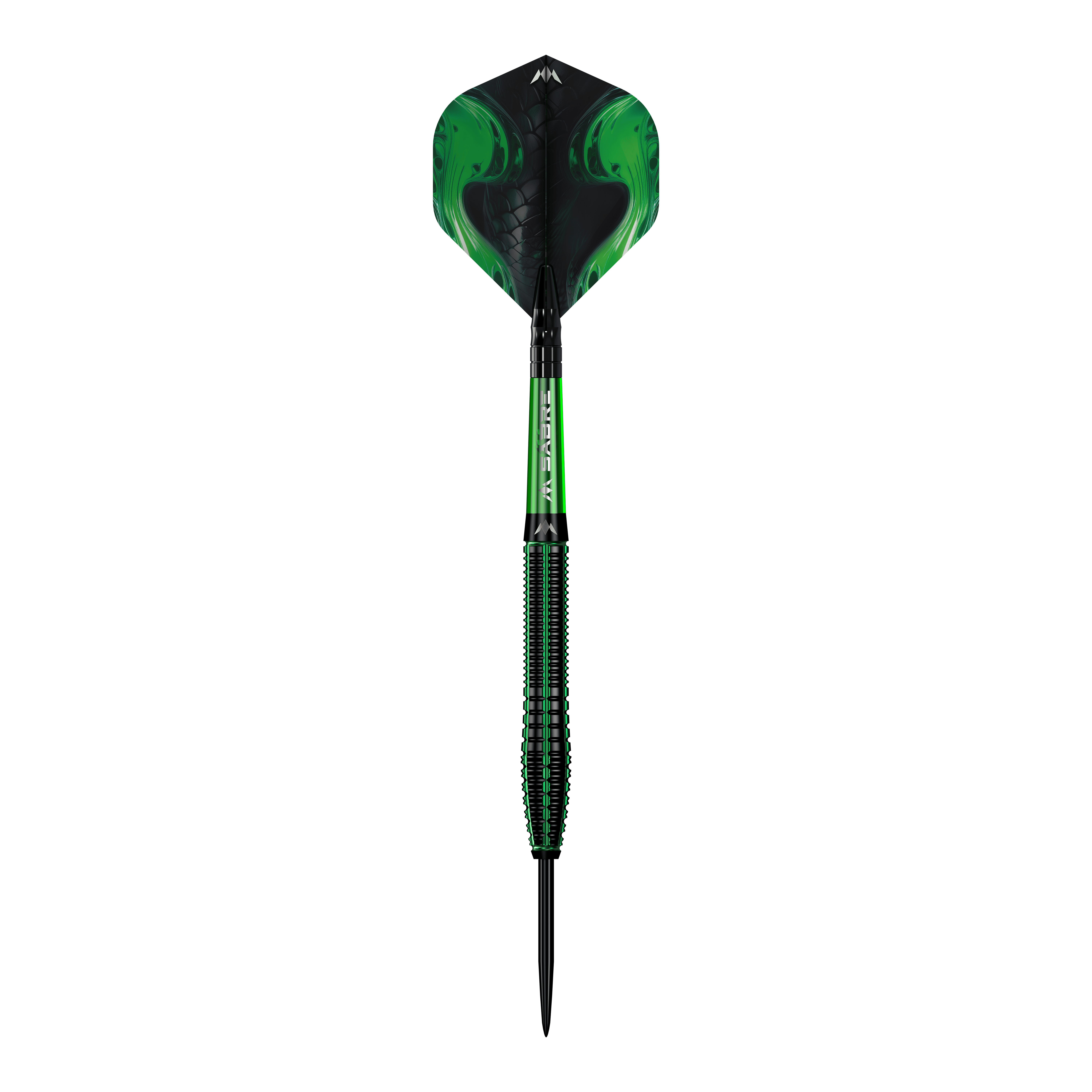 Mission Venom Steeldarts Das Bild zeigt einen Mission Venom Steeldart mit einem auffälligen, grünen Design. Der Schaft und die Flights haben ein modernes Muster, das an Schlangenhaut erinnert.