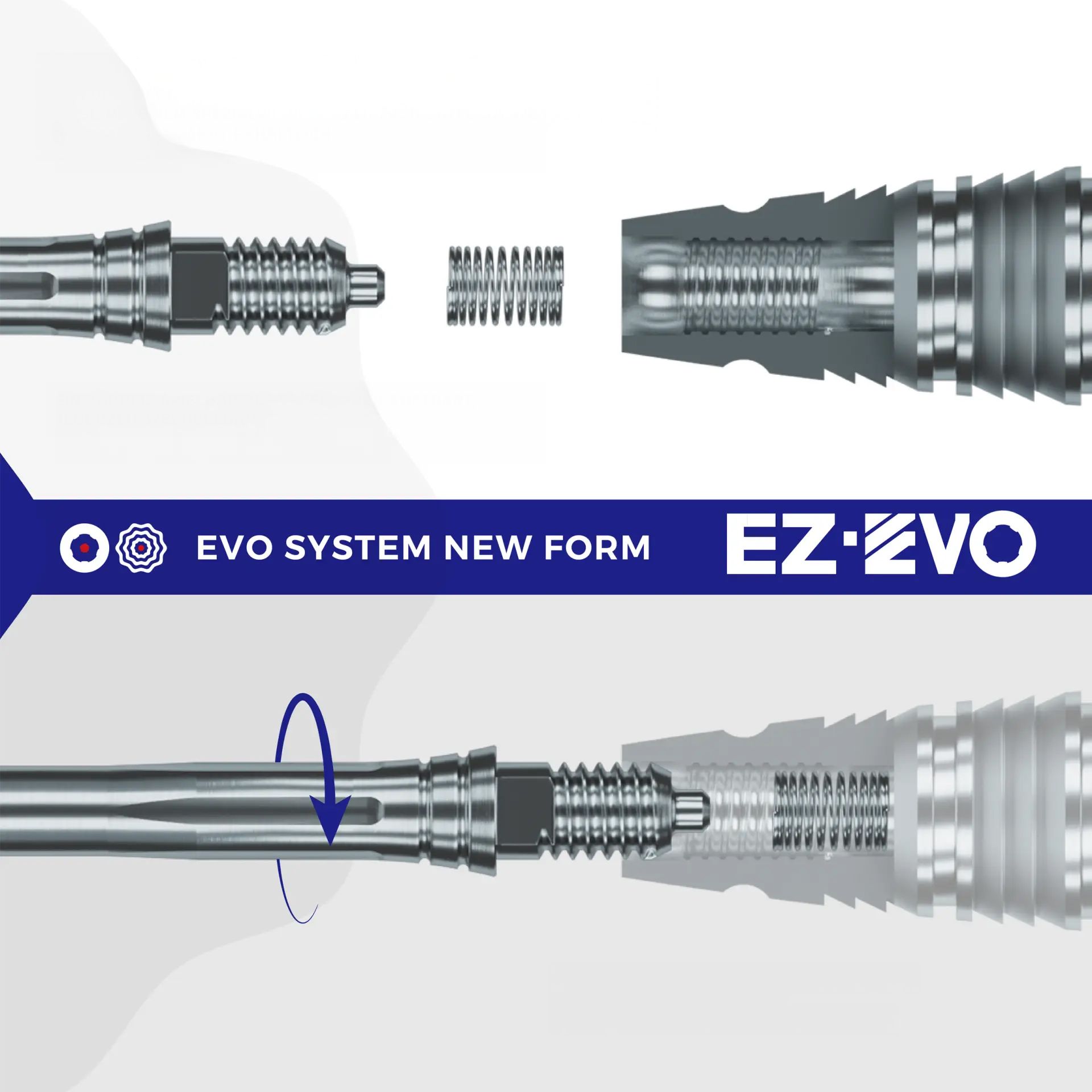 Caliburn EZ-EVO Dartspitzen - Smooth - Schwarz Das Bild zeigt das Caliburn EZ-EVO System, vermutlich ein Zubehör für Darts. Es handelt sich um ein spezielles System zur individuellen Anpassung oder Montage.