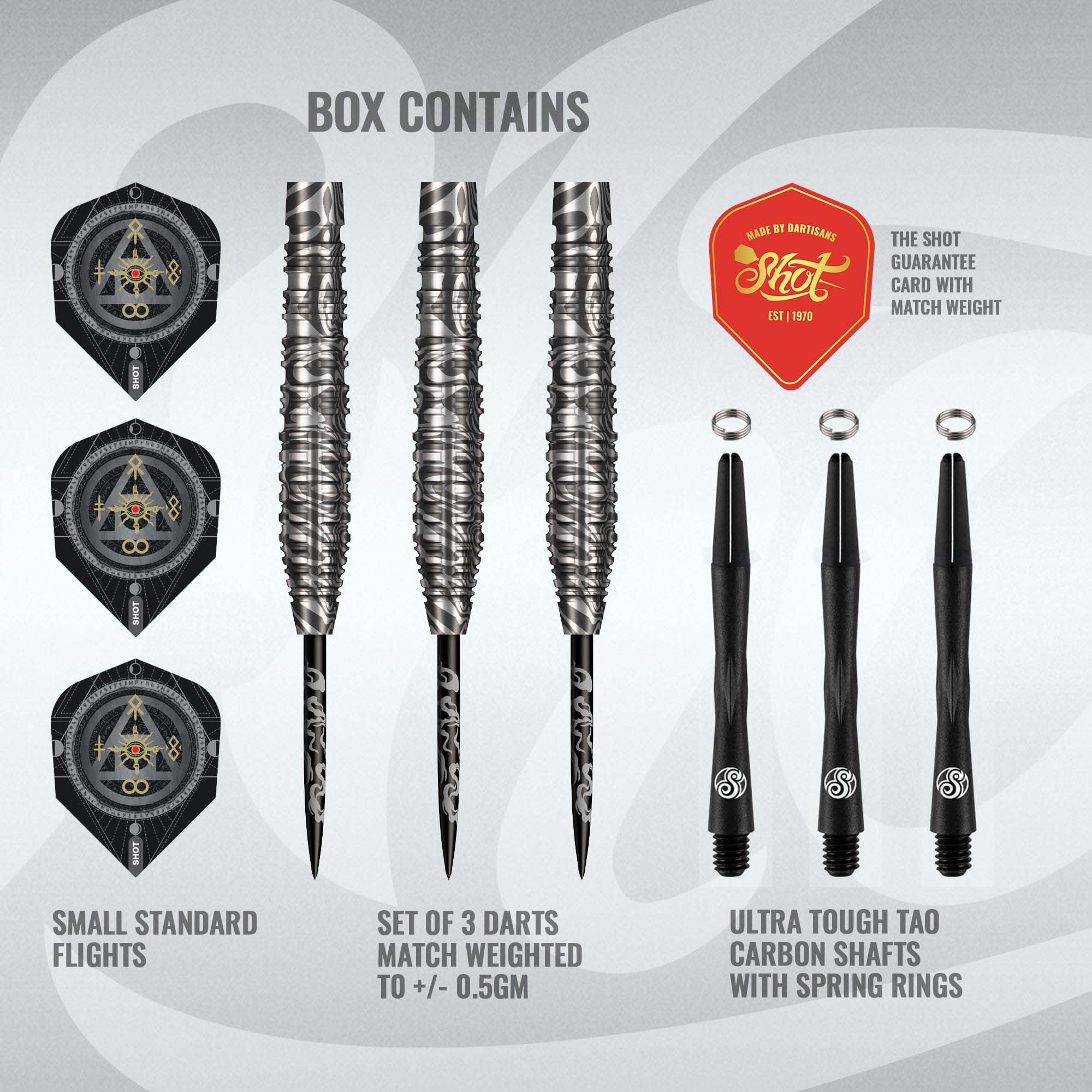 Das Foto zeigt die Shot Alchemy Runstel Steeldarts. Das Produkt ist im Porträt zu sehen.