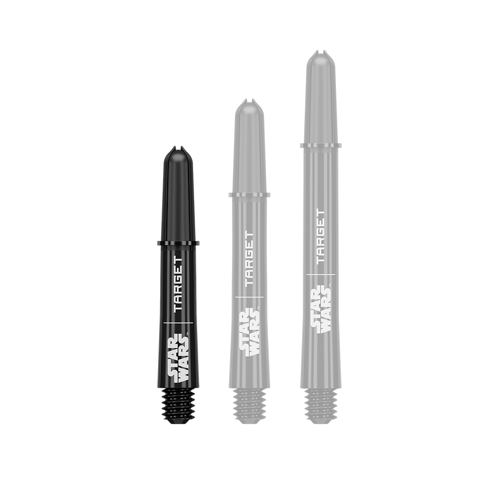 Target Star Wars ProGrip Shafts - Schwarz Abbildung eines kurzen Dart-Schafts aus der Datei 380420_Target_StarWars_ProGrip_Shafts_Schwarz_Short_34mm_1. Es handelt sich um einen schwarzen ProGrip Dart-Schaft in kurzer Ausführung.