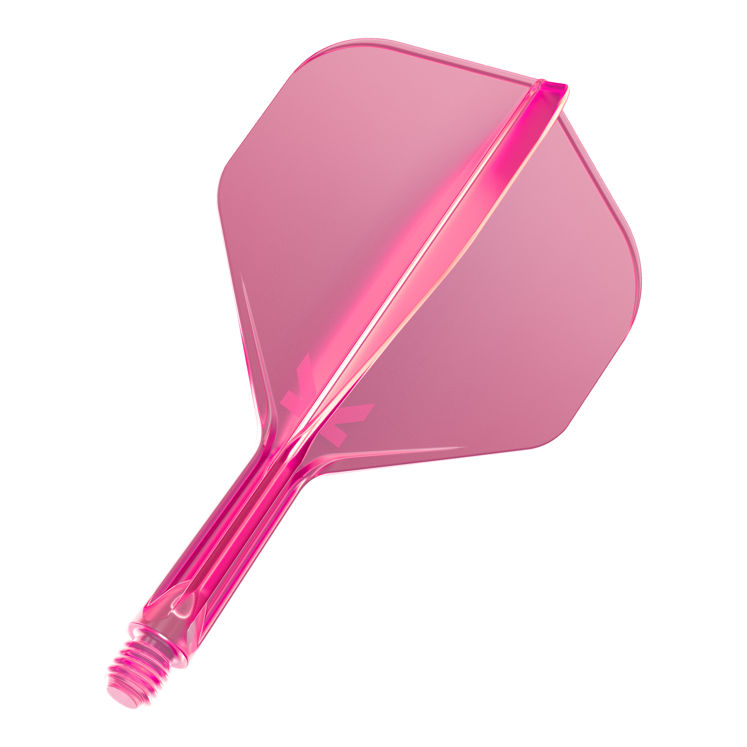 Target K-Flex No2 Standard Flight-System - Neon Pink Das Bild zeigt ein neonpinkes Dart-Flight-System. Es besteht aus einem Schaft mit aufgesetztem Flight in moderner, transparenter Optik.